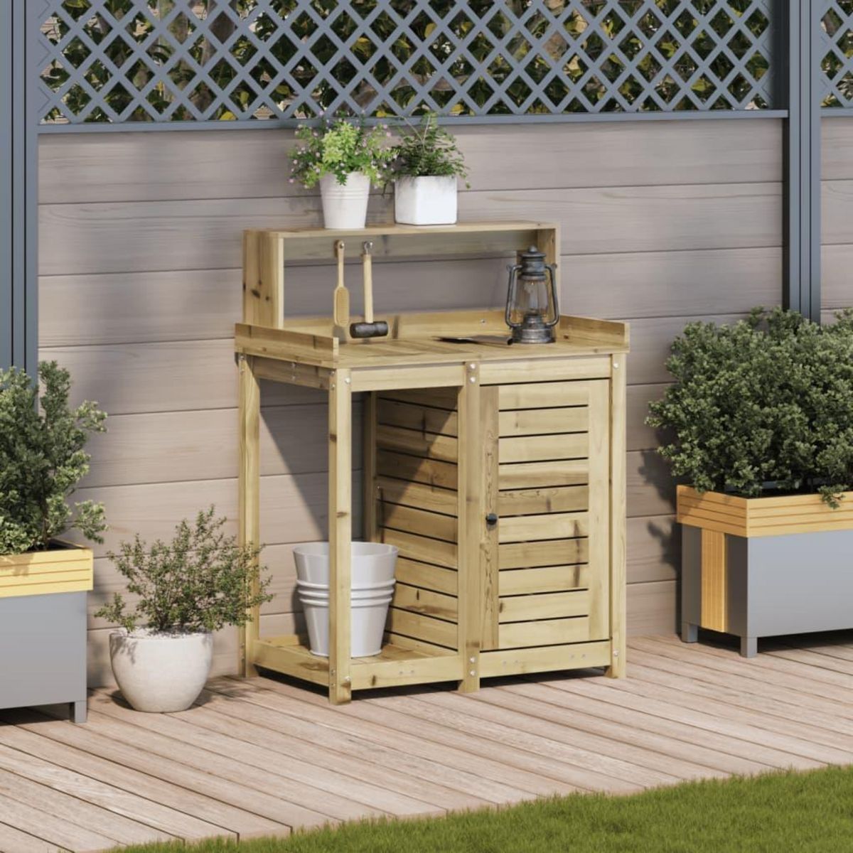 VIDAXL Table de rempotage avec etageres bois de pin impregne