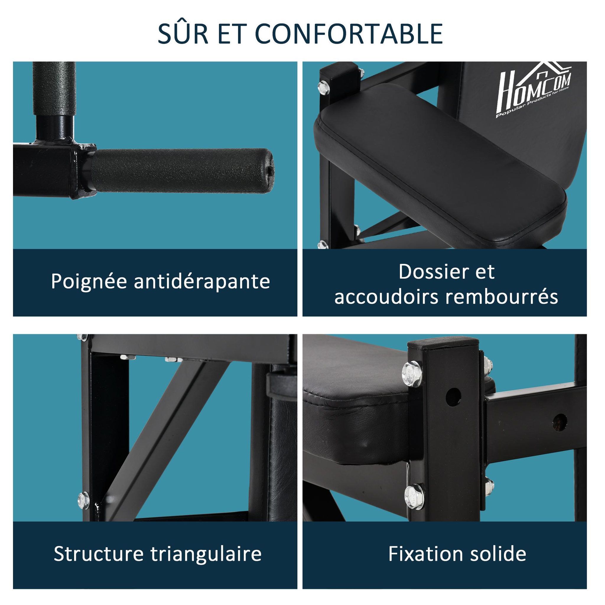 Voir la diapositive 6 : HOMCOM Barre de traction barre de Fitness fixation murale réglable acier 70 x 48 x 53-63 cm noir