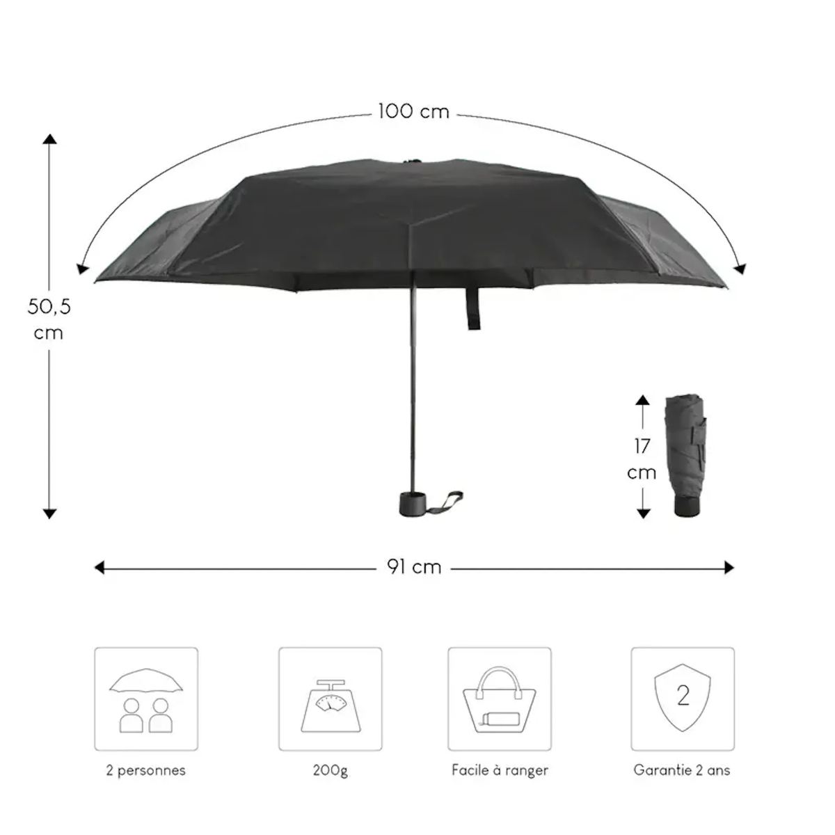 Alistair Parapluie ultra compact et resistant - Anti vent et retournement - ALISTAIR - Marque francaise garantie 1 an