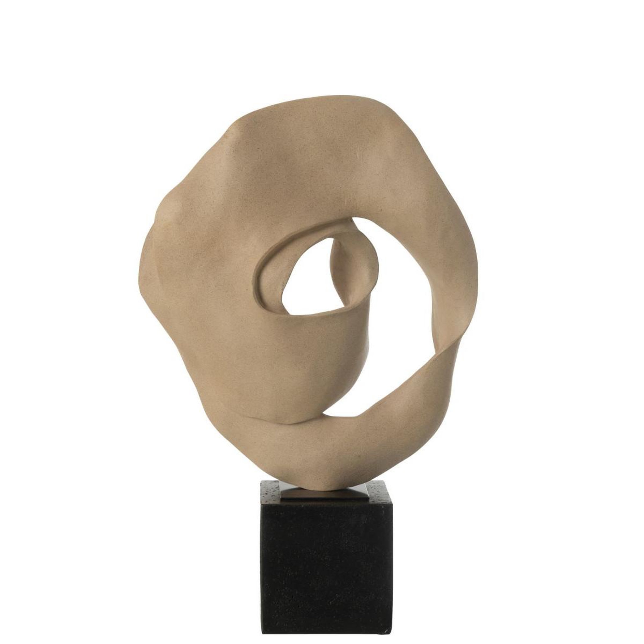 Voir la diapositive 2 : J-LINE Déco sur socle en résine  abstrait  60cm beige