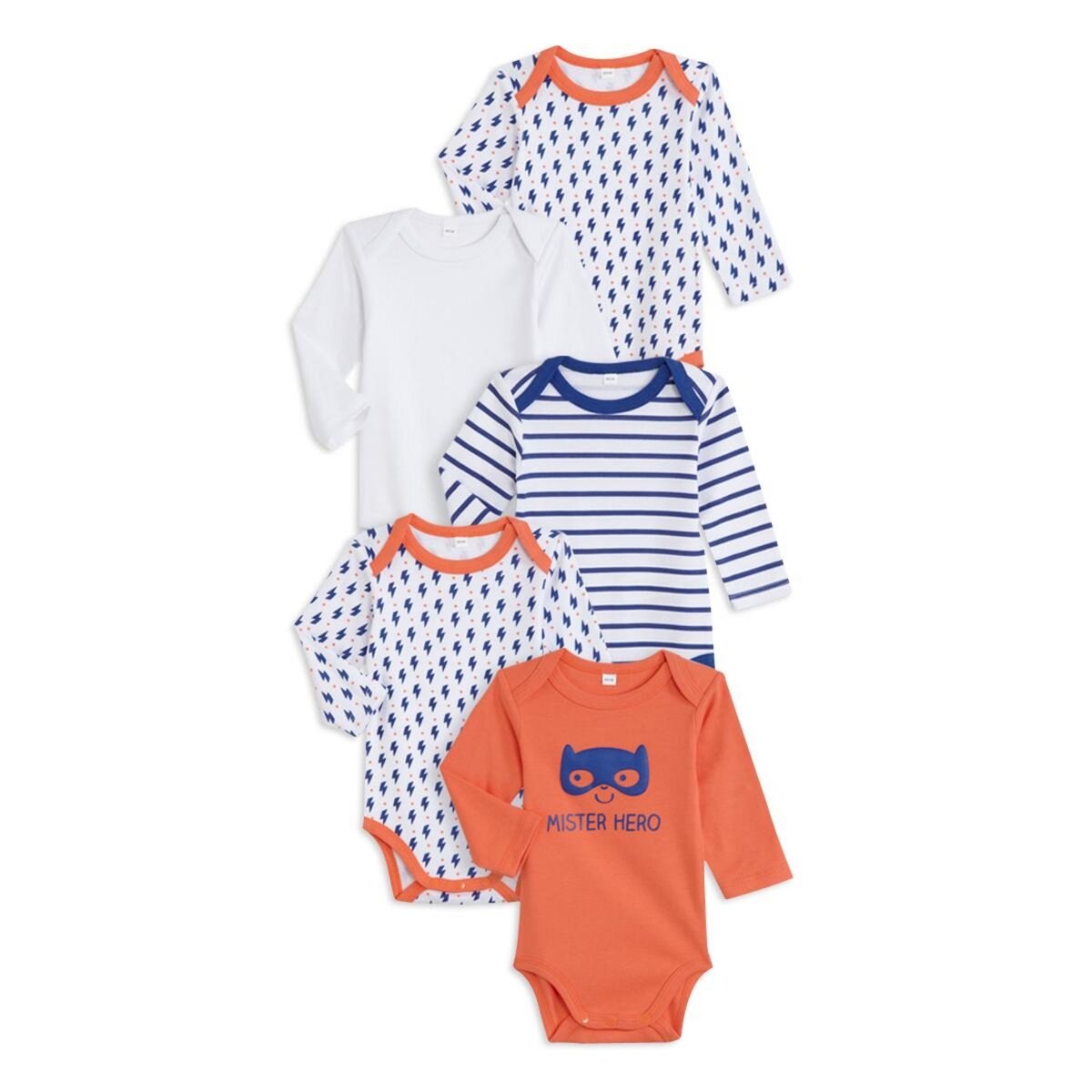 IN EXTENSO Lot de 5 bodies manches longues bébé