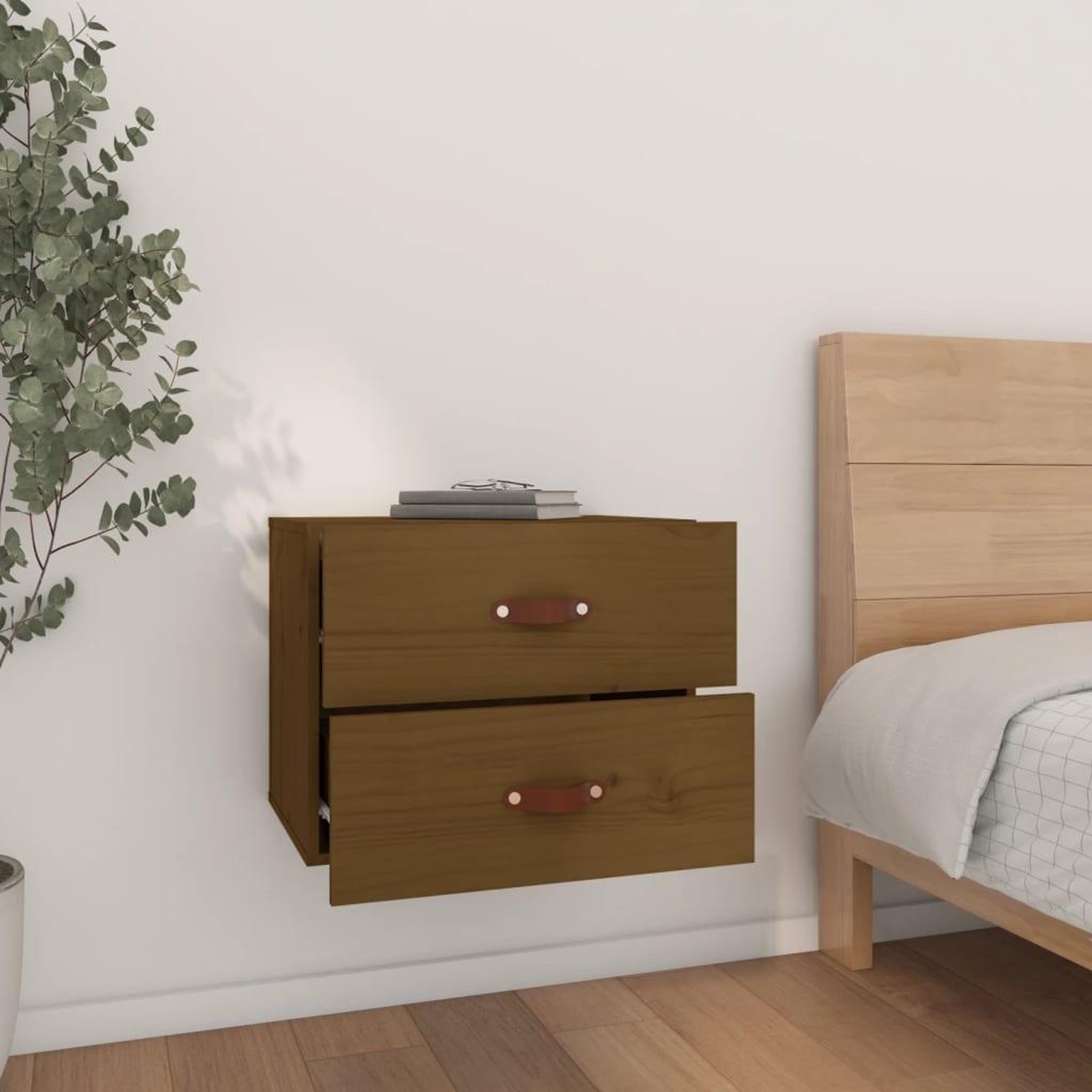 Voir la diapositive 3 : VIDAXL Table de chevet murale Marron miel 50x36x40 cm