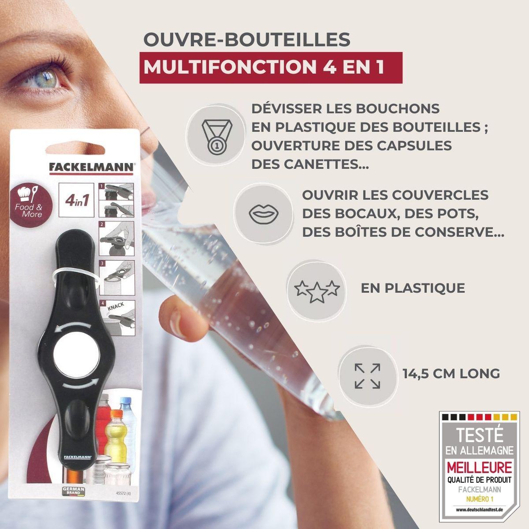 Voir la diapositive 3 : Fackelmann Ouvre bouteille 4 en 1 Fackelmann