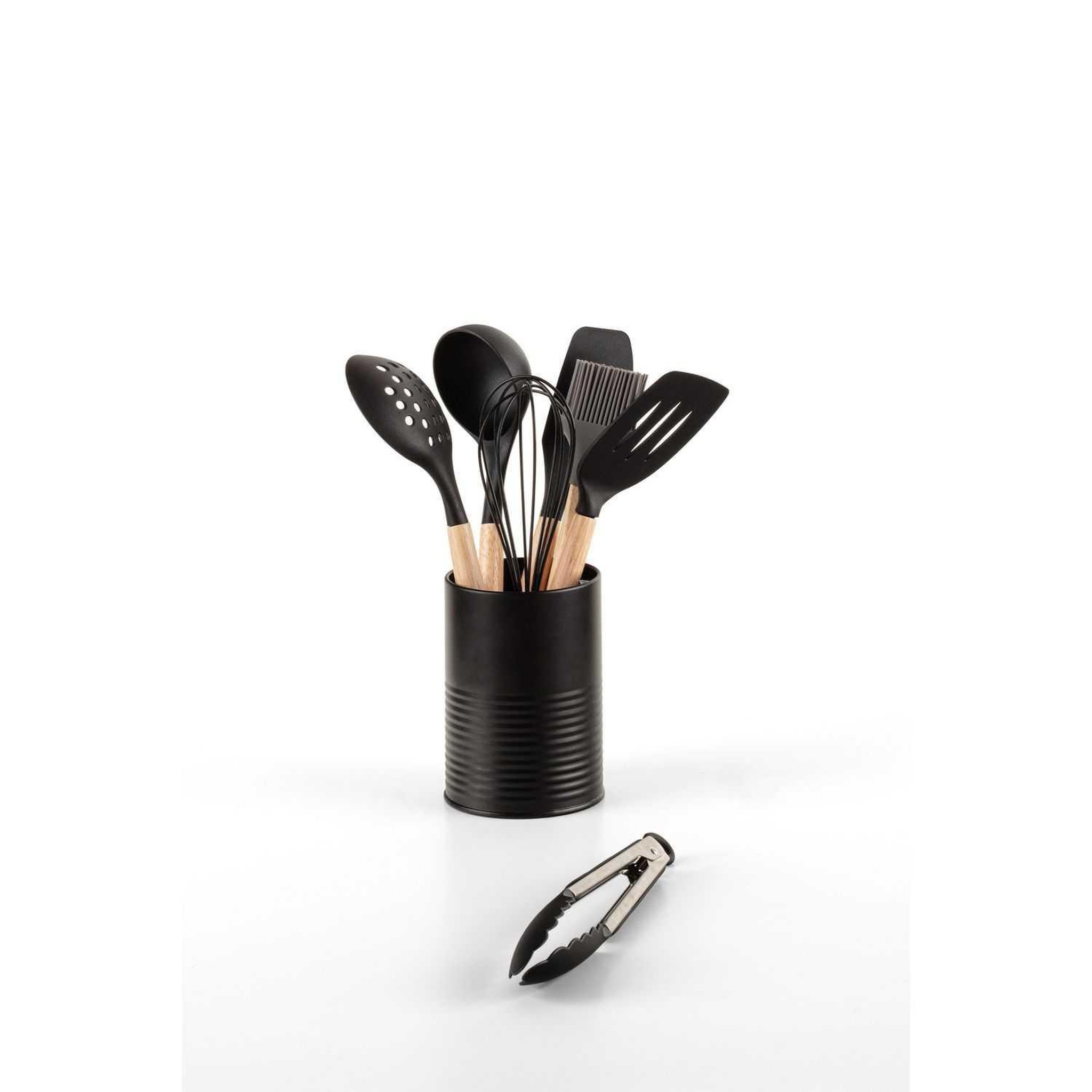 Voir la diapositive 5 : FIVE Lot de 7 ustensiles manche bois avec pot - Noir