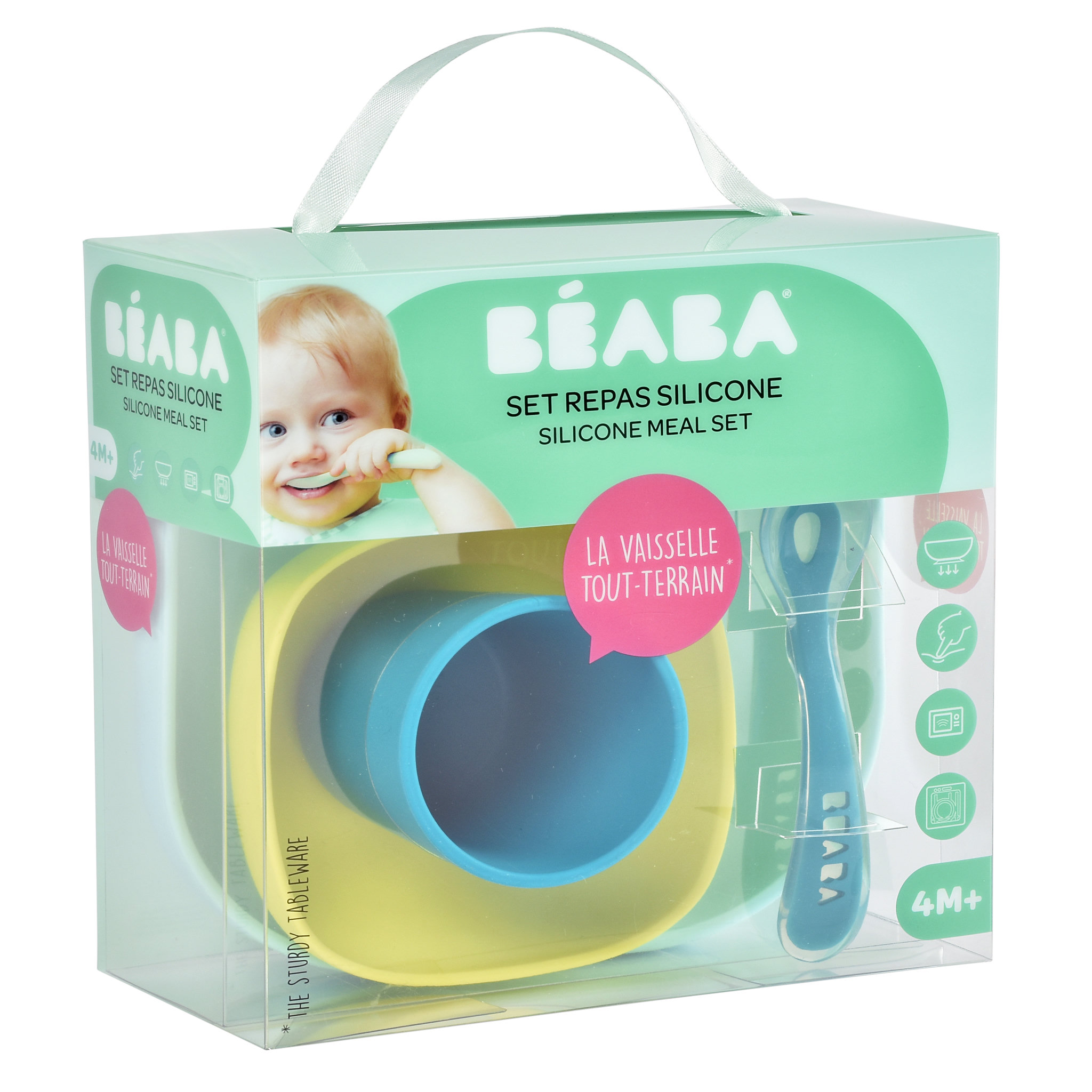 Voir la diapositive 1 : BEABA Set vaisselle silicone 4 pièces - bleu
