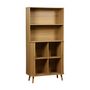 Voir la diapositive 6 : SWEEEK Etagère bibliothèque scandinave. 2 portes coulissantes. 4 niveaux. effet bois rainuré. L 80 x P 45 x H 180cm