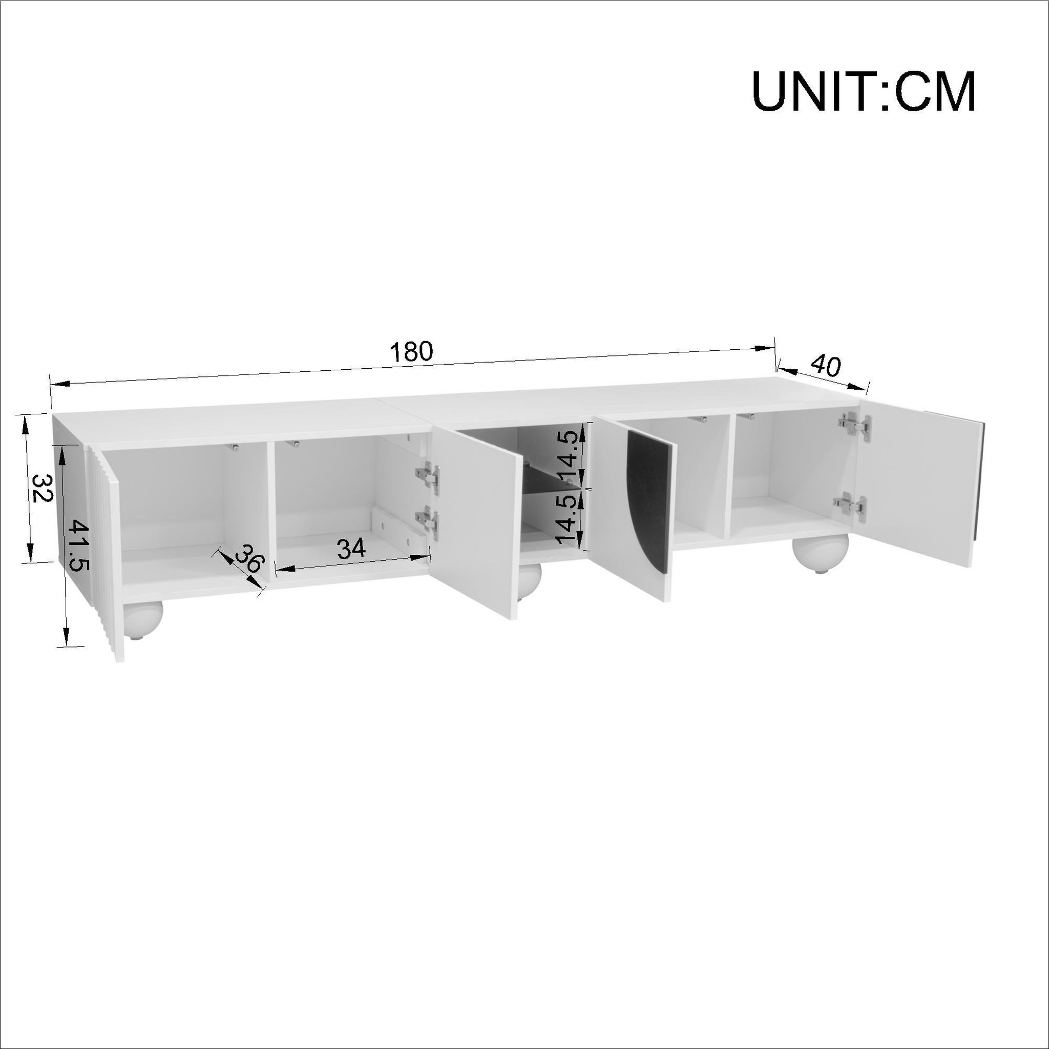Voir la diapositive 3 : MERAX Meuble tv blanc+noir 180 cm mdf