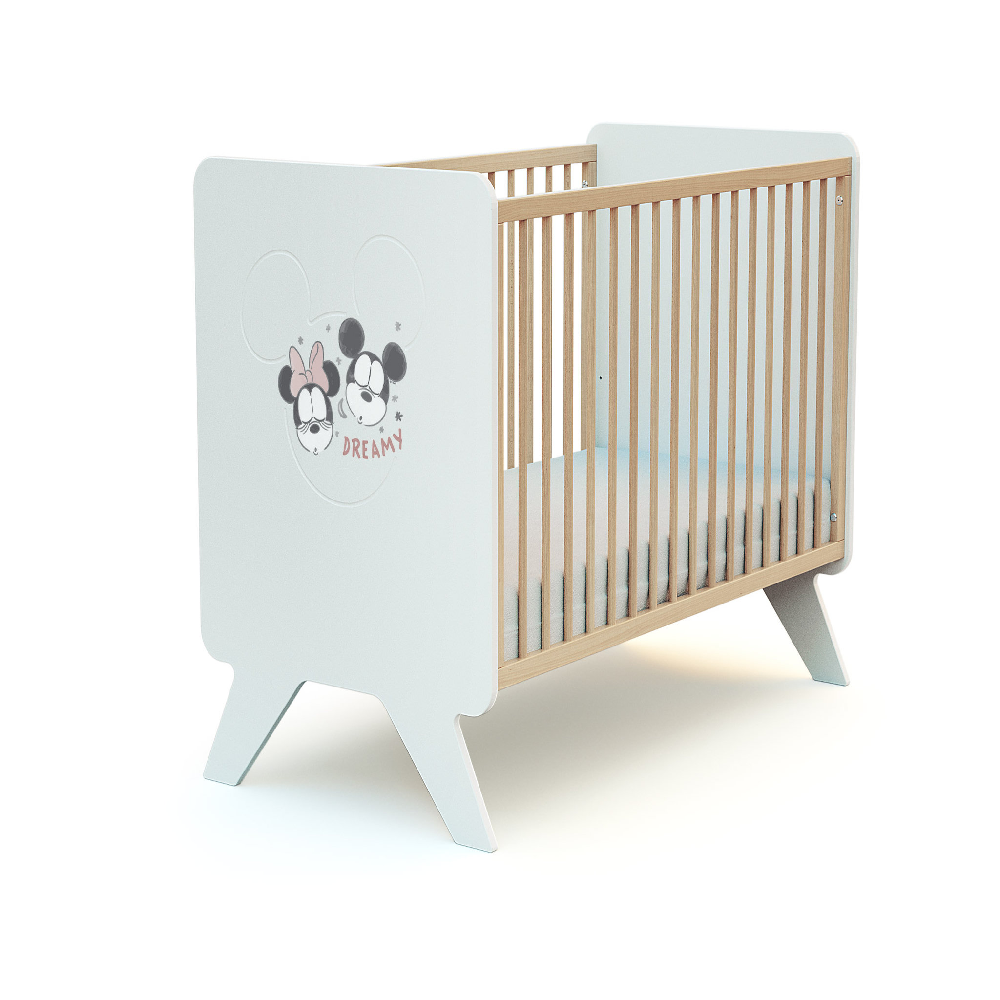 Voir la diapositive 2 : AT4 Ensemble lit bébé 60x120 cm et commode à langer 2 portes MICKEY ET MINNIE DISNEY Blanc et Hêtre