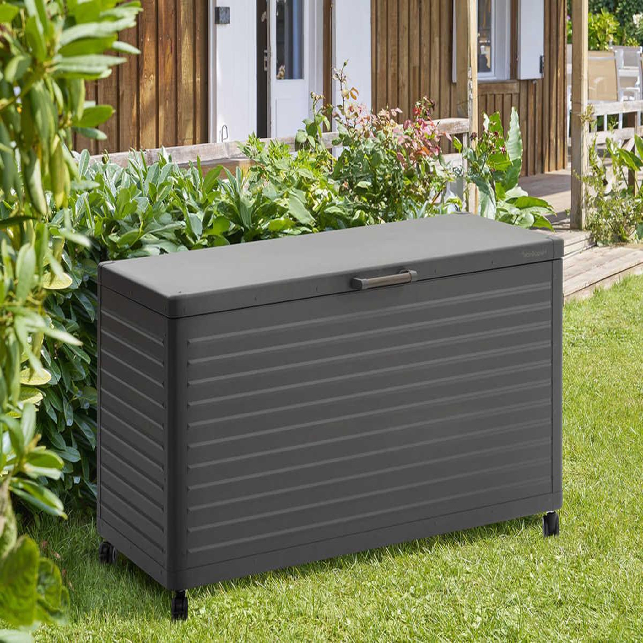 Voir la diapositive 2 : HESPERIDE Coffre de rangement en alu edenio 670 l graphite - hespéride