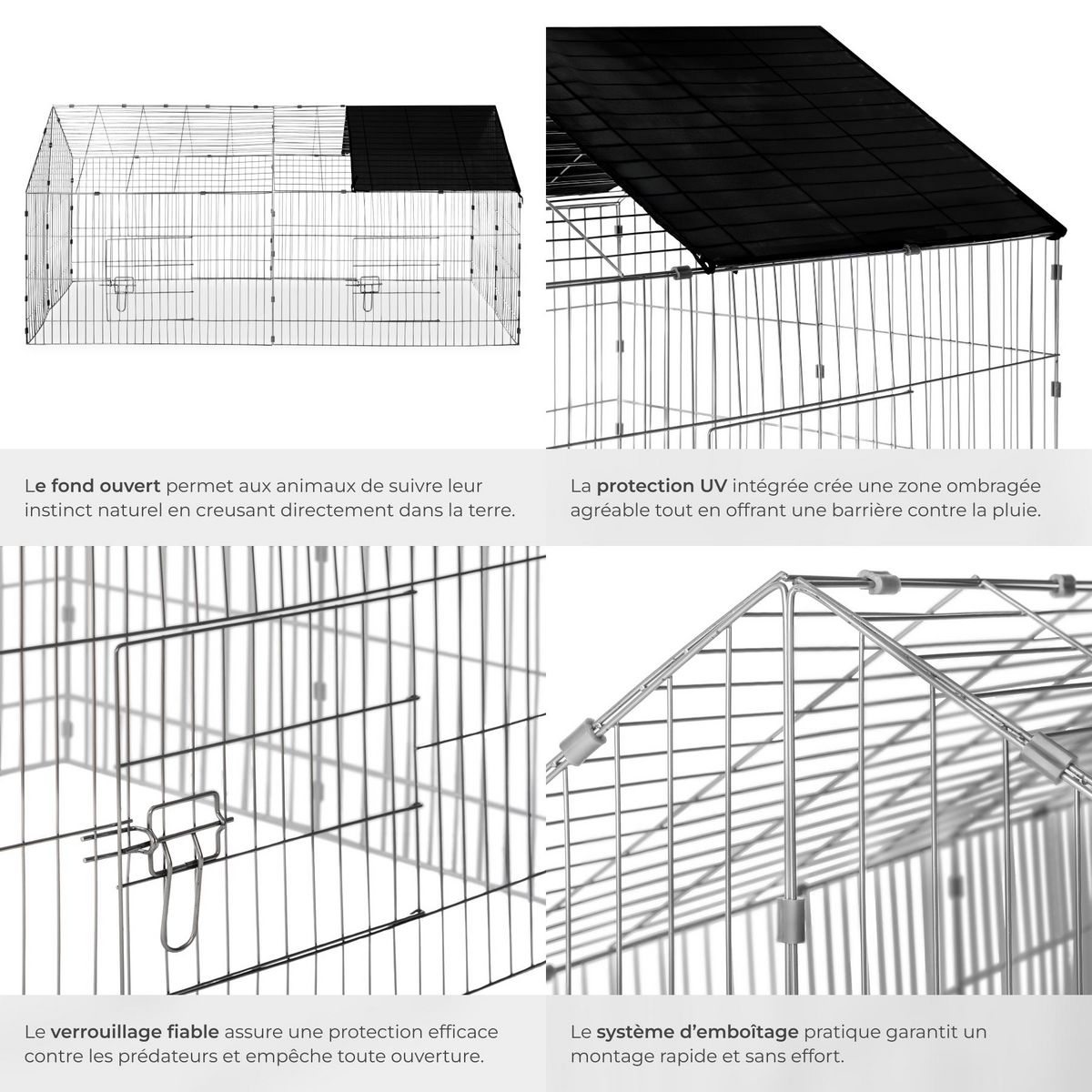 tectake Enclos pour rongeurs composé de 12 éléments grillagés noir