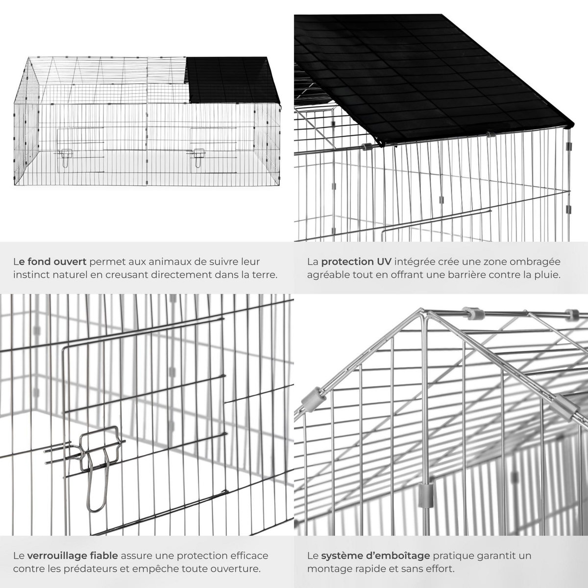 tectake Enclos pour rongeurs composé de 12 éléments grillagés noir