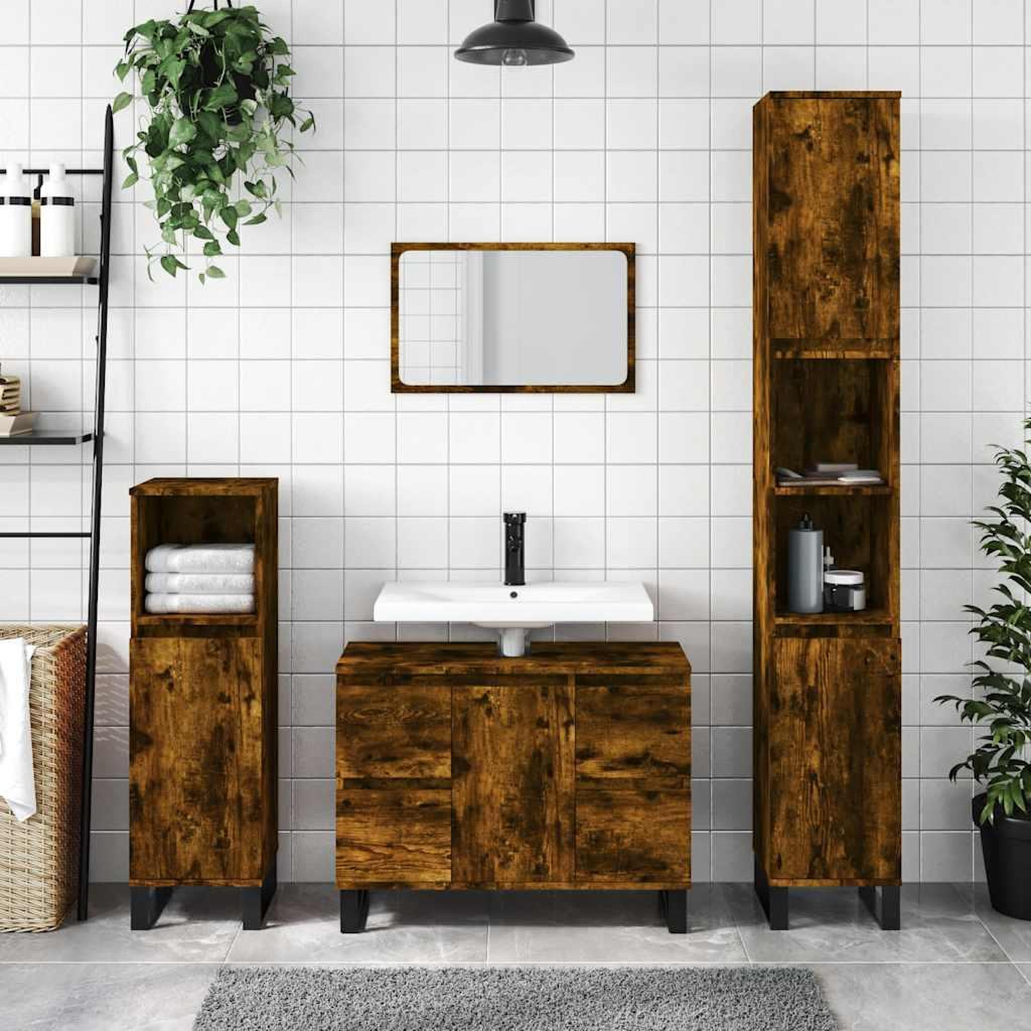 VIDAXL Armoire salle de bain chene fume 80x33x60cm bois d'ingenierie