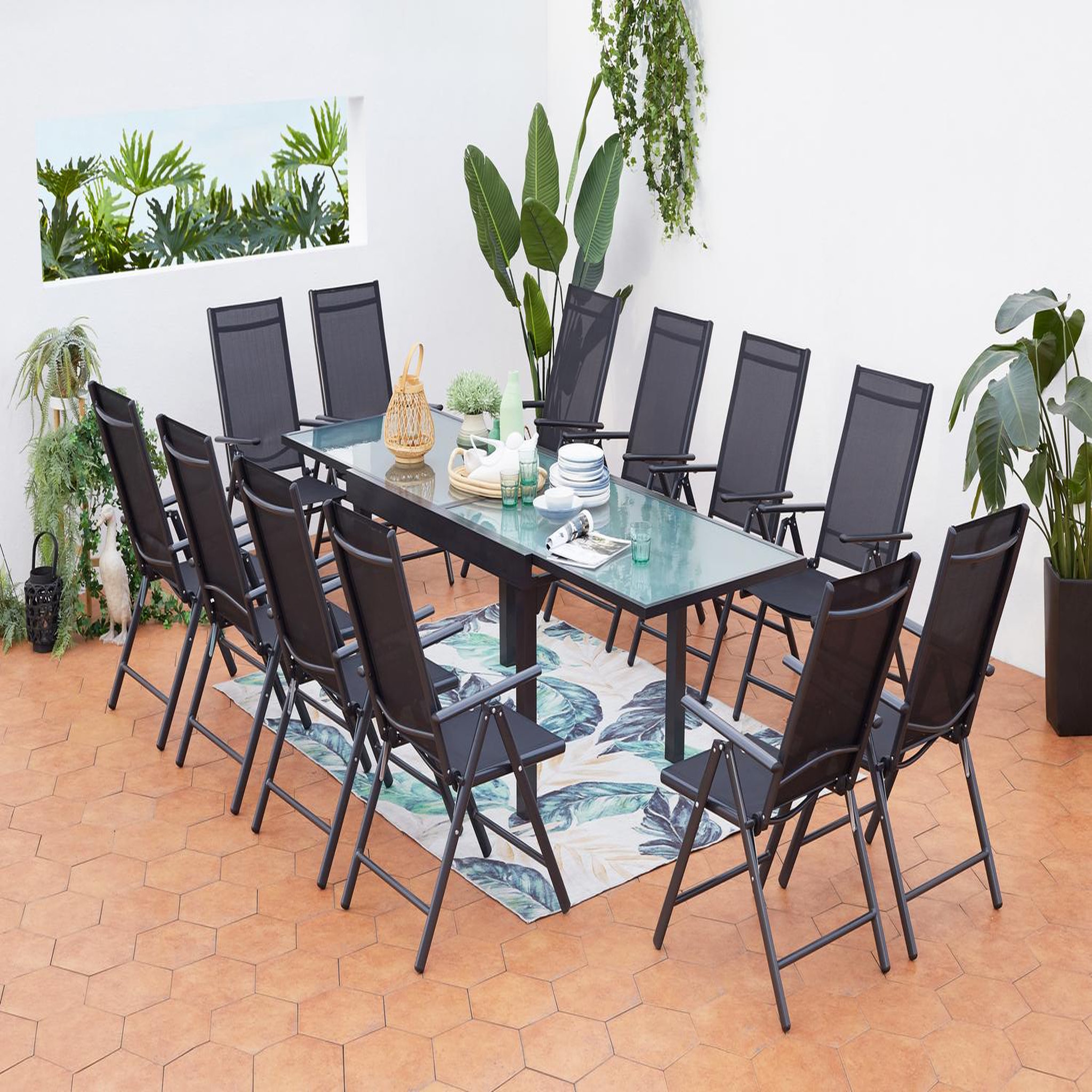 Voir la diapositive 2 : CONCEPT USINE Table de jardin extensible 12 fauteuils en alu et toile PVC BRESCIA