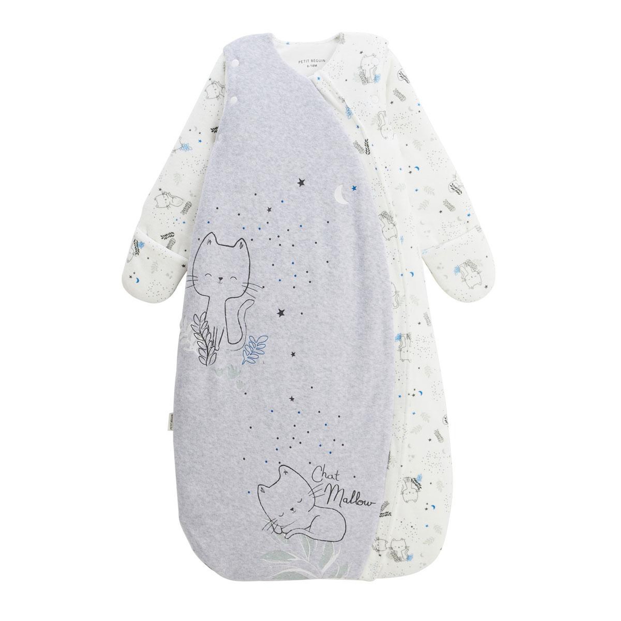 Petit Béguin Gigoteuse d'hiver en velours avec manches amovibles Chatmallow. Coloris disponibles : Gris