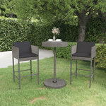 VIDAXL Ensemble de bar de jardin 3 pcs et coussins Resine tressee Gris