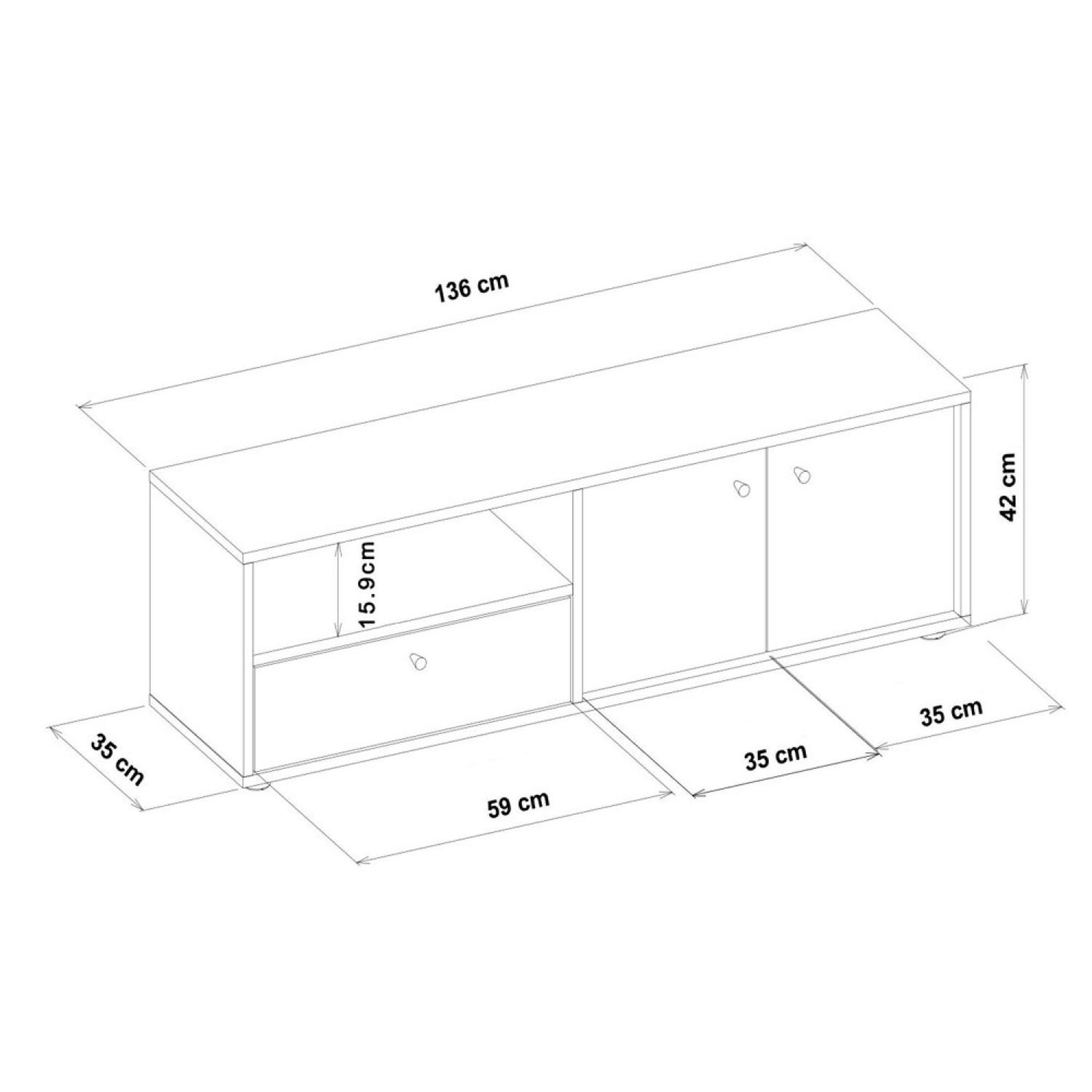 Voir la diapositive 6 : CONCEPT USINE Meuble tv avec placards et niche aspect bois de noyer 136cm oaki