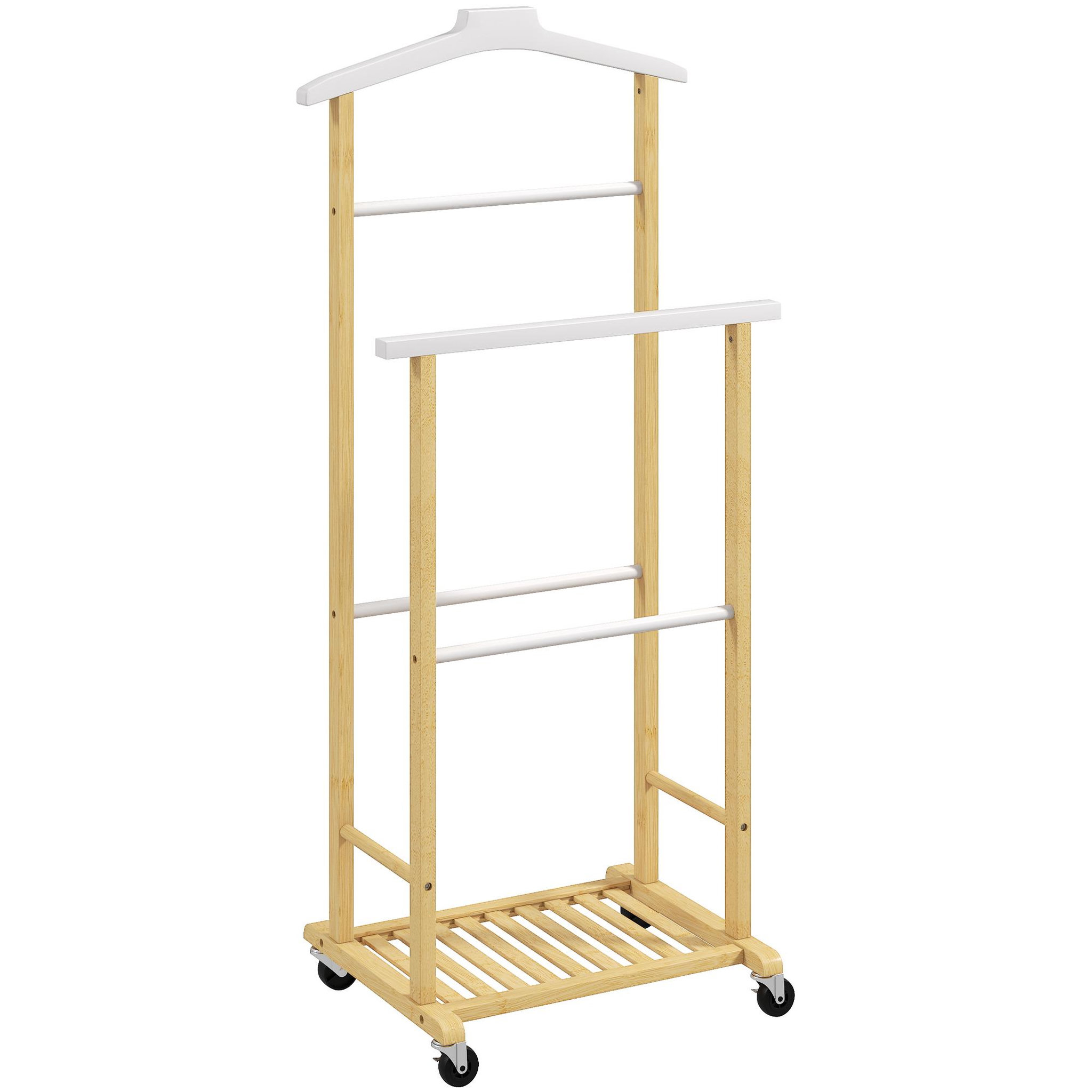 HOMCOM Valet de chambre mobile bois bambou avec portant et étagère