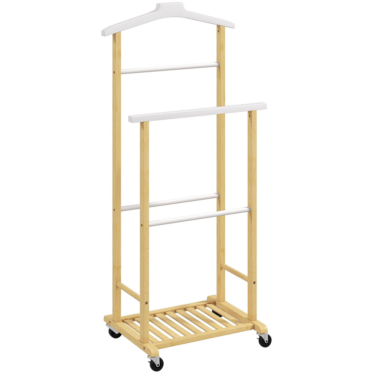 HOMCOM Valet de chambre mobile bois bambou avec portant et étagère