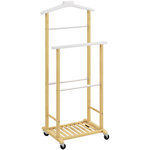 HOMCOM Valet de chambre mobile bois bambou avec portant et étagère