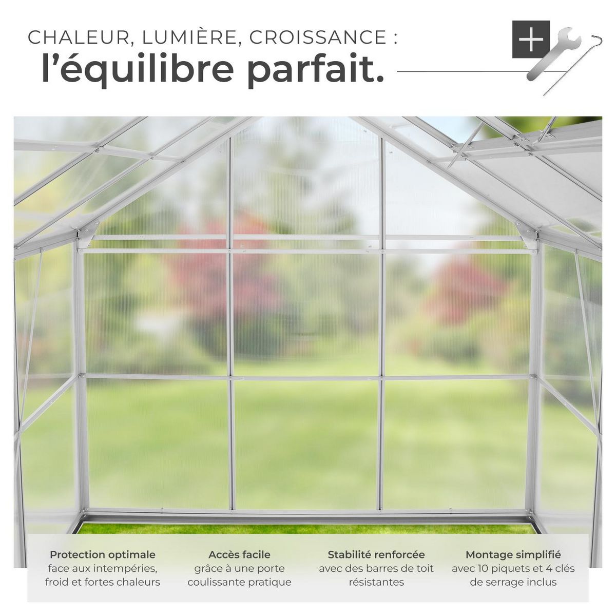 tectake Serre avec fondation 7,7 m³ blanc transparent