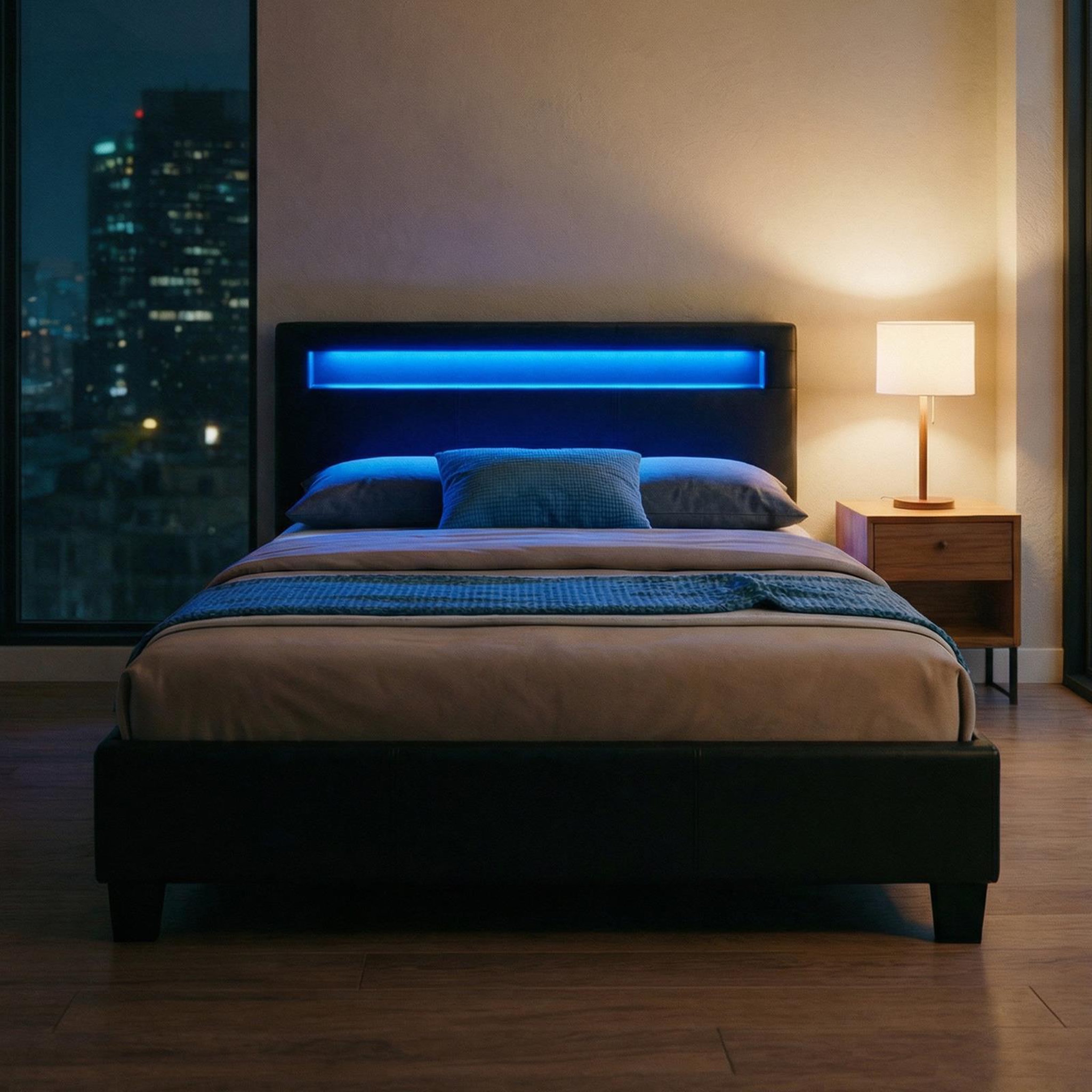 Voir la diapositive 2 : IDIMEX Lit LED simple MIIRANDO 120x190 cm, avec sommier, revêtement synthétique