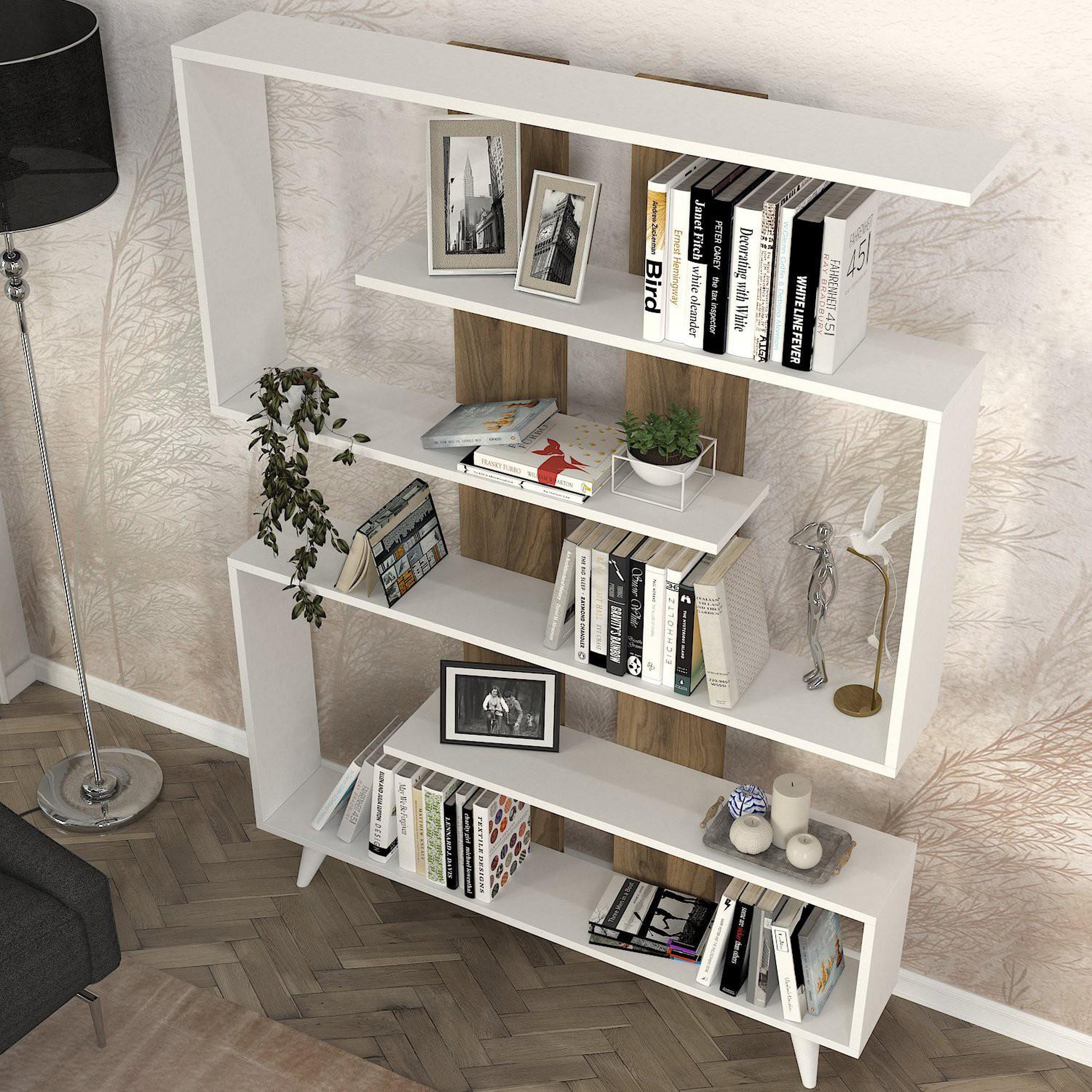 Voir la diapositive 4 : Habitat et Jardin Bibliothèque en bois  rain  - 120 x 20 x 162 cm - marron