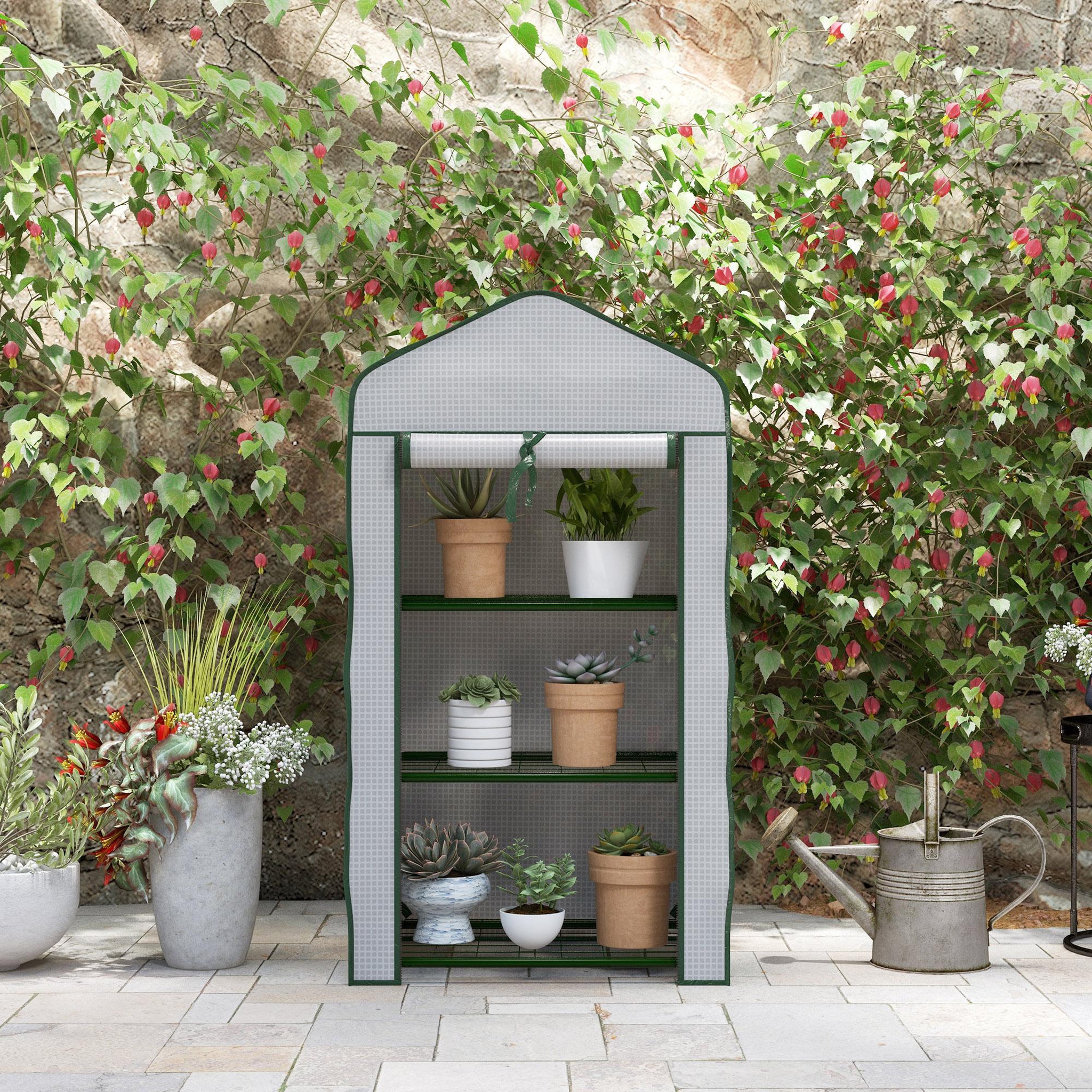 Voir la diapositive 5 : OUTSUNNY Serre de jardin balcon 3 niveaux métal thermolaqué vert pe blanc