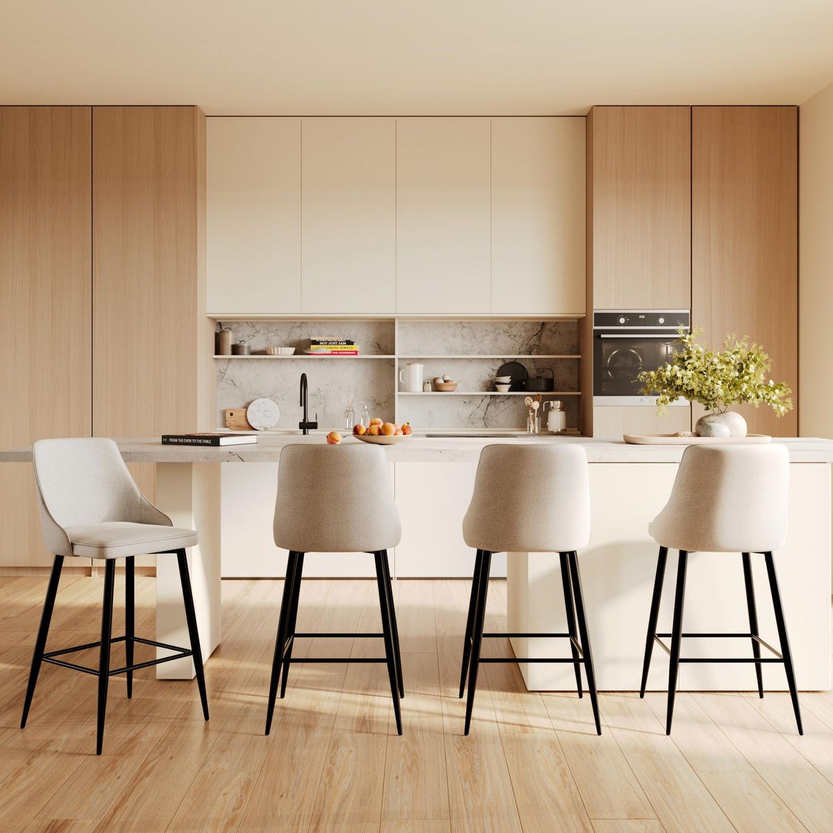 Rendez vous déco Lot de 2 chaises pour îlot central 66,5 cm en tissu beige - Pipo