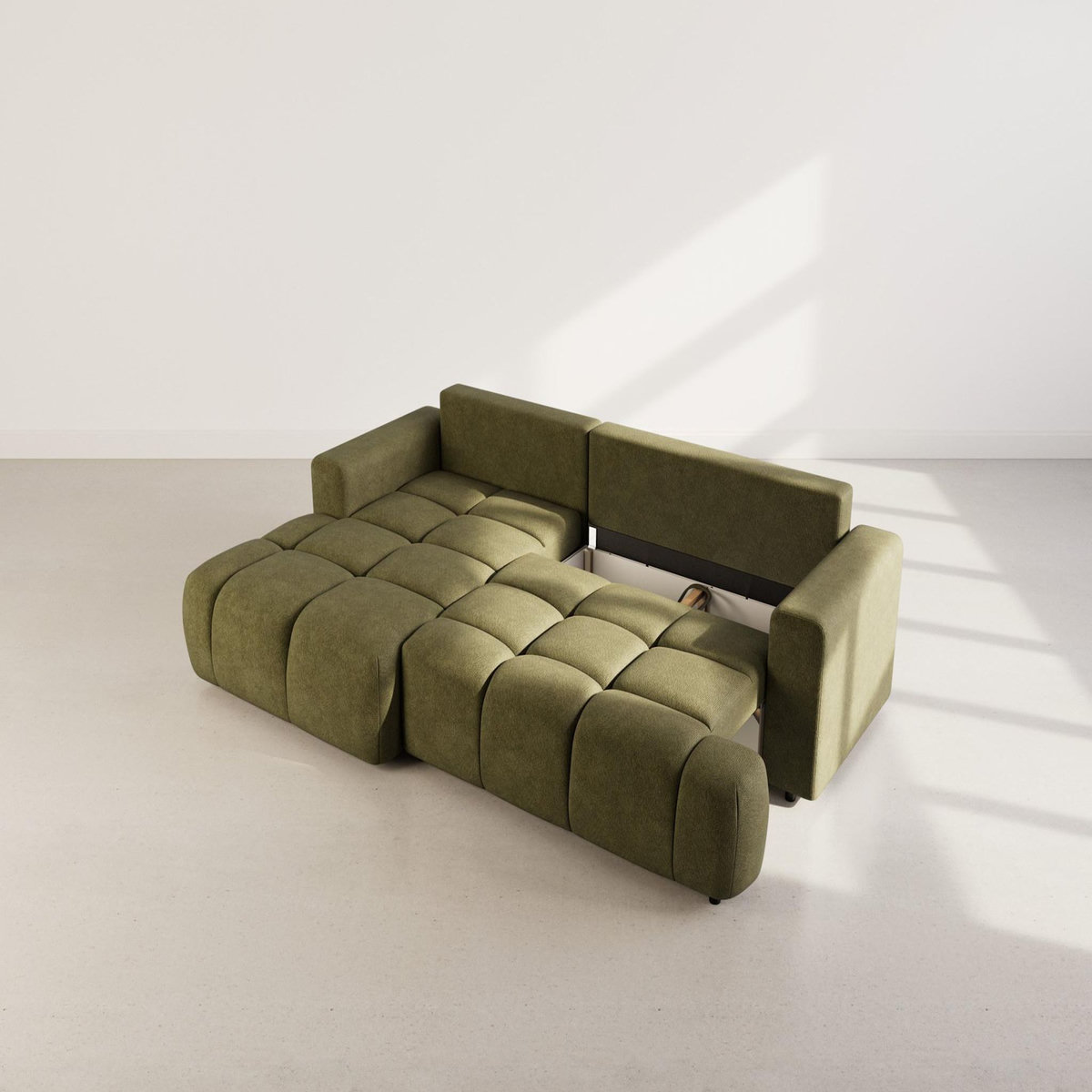 BEST MOBILIER Leonie - canapé d'angle gauche 4 places convertible avec coffre en velours texturé