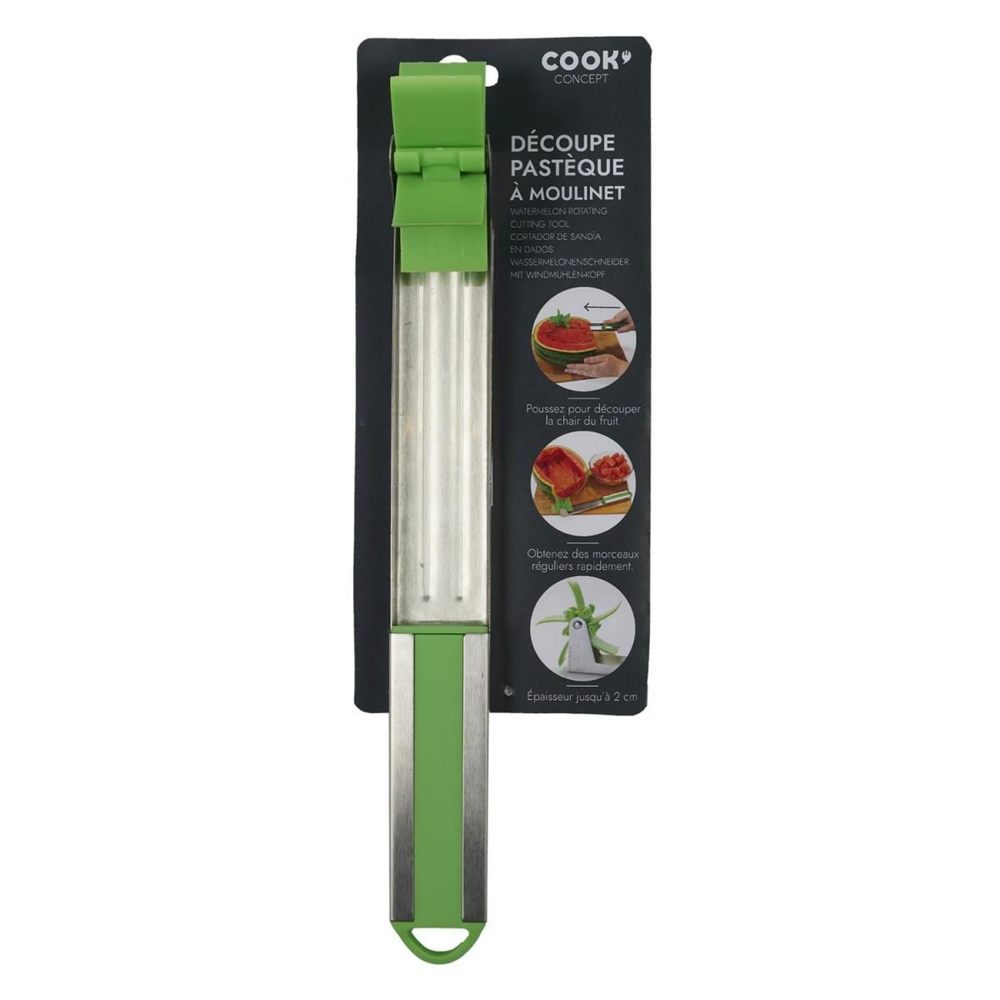 Voir la diapositive 3 : COOK CONCEPT Découpe Pastèque Inox  Moulinet  29cm Vert