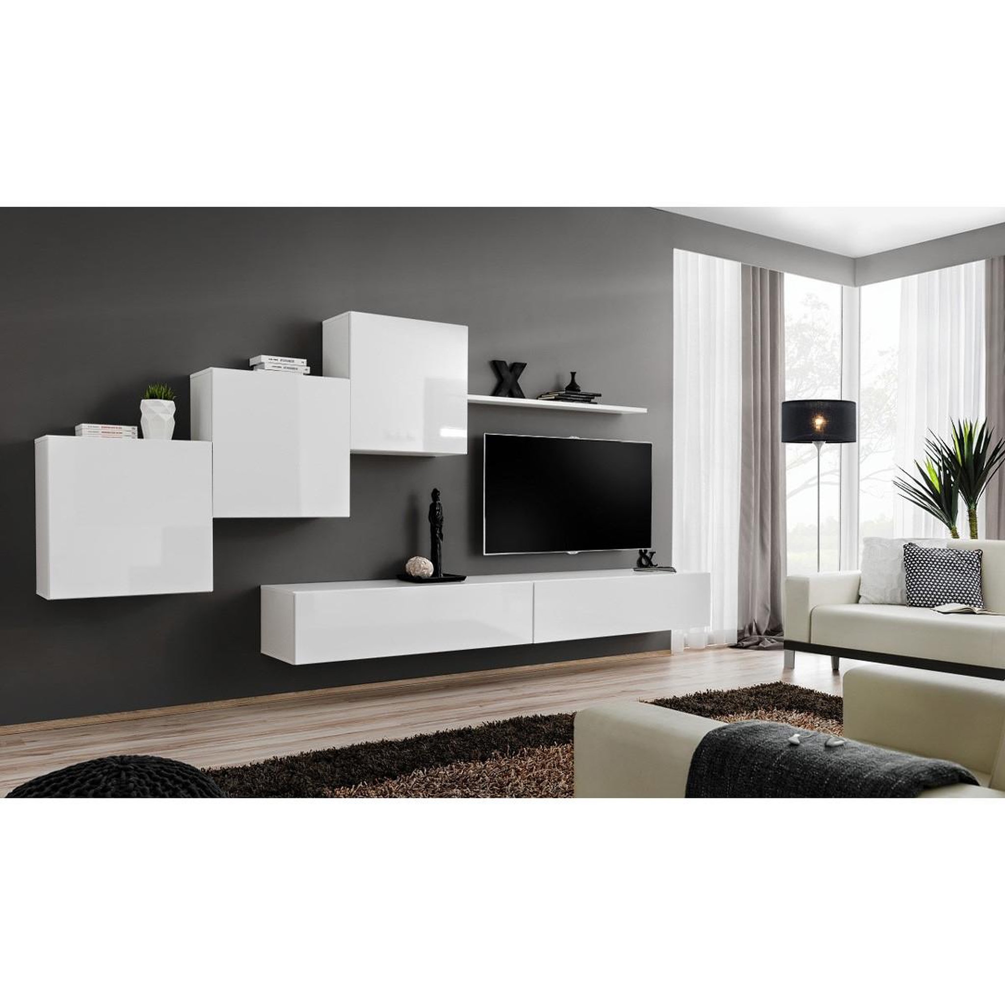 Voir la diapositive 4 : Paris Prix Meuble tv mural design  switch x  330cm blanc