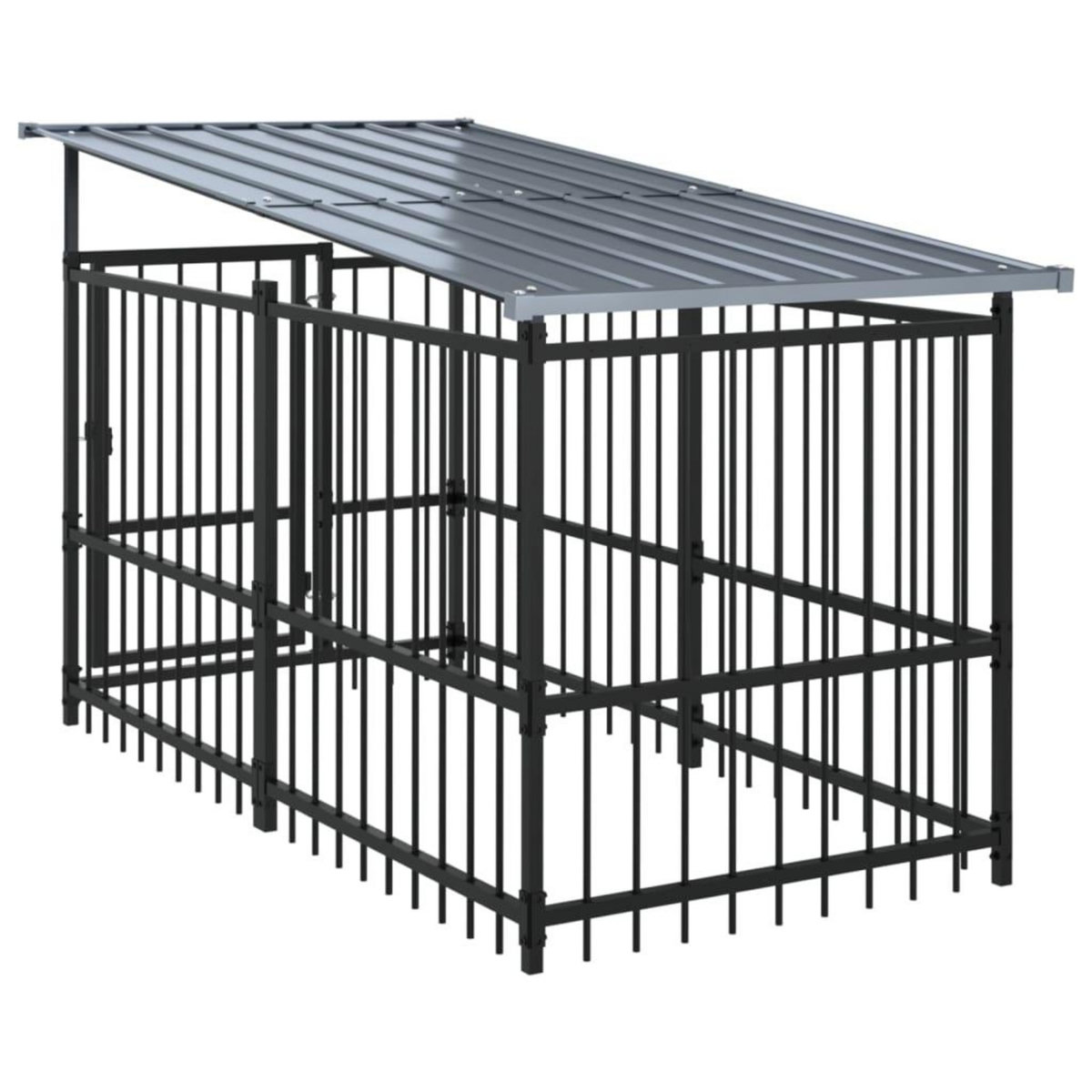 VIDAXL Chenil d'exterieur avec toit pour chiens Acier 3,75 m²