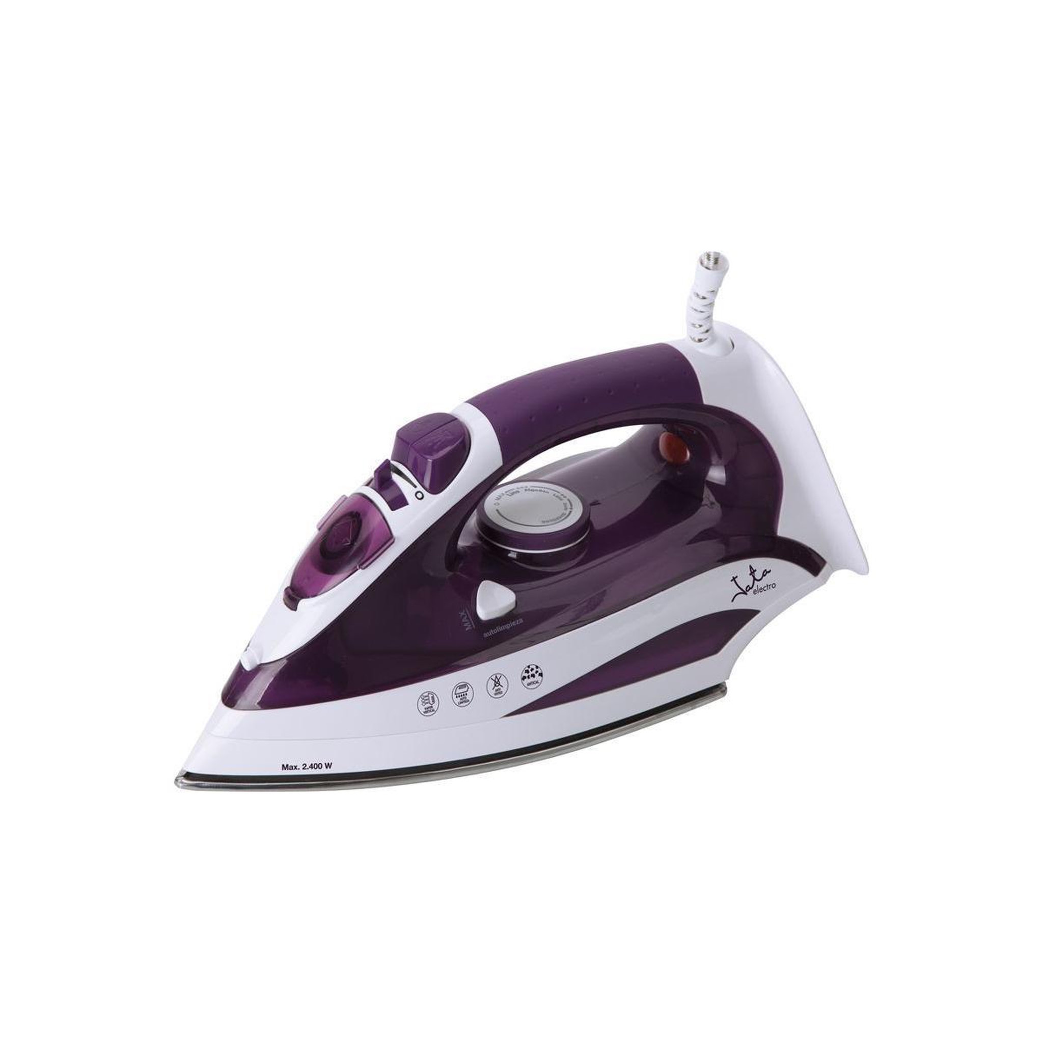 JATA JATA PL225 fer à repasser Fer à vapeur Semelle en acier inoxydable 2400 W Violet, Blanc