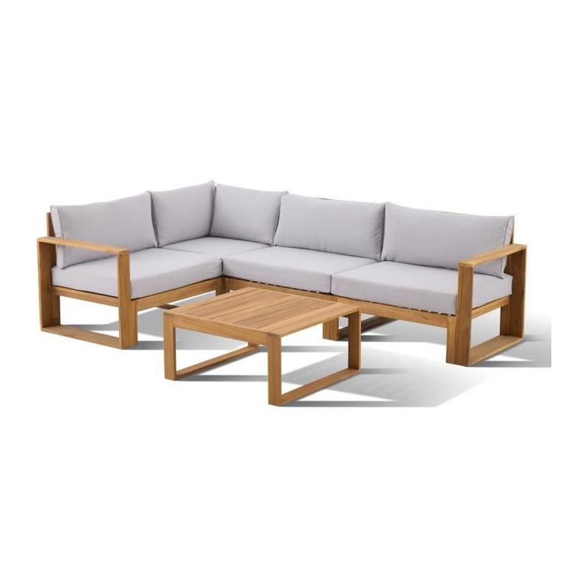 BOCARNEA Salon de jardin d'angle modulable - Bois d'acacia - 5 personnes - LEVATA - Gris