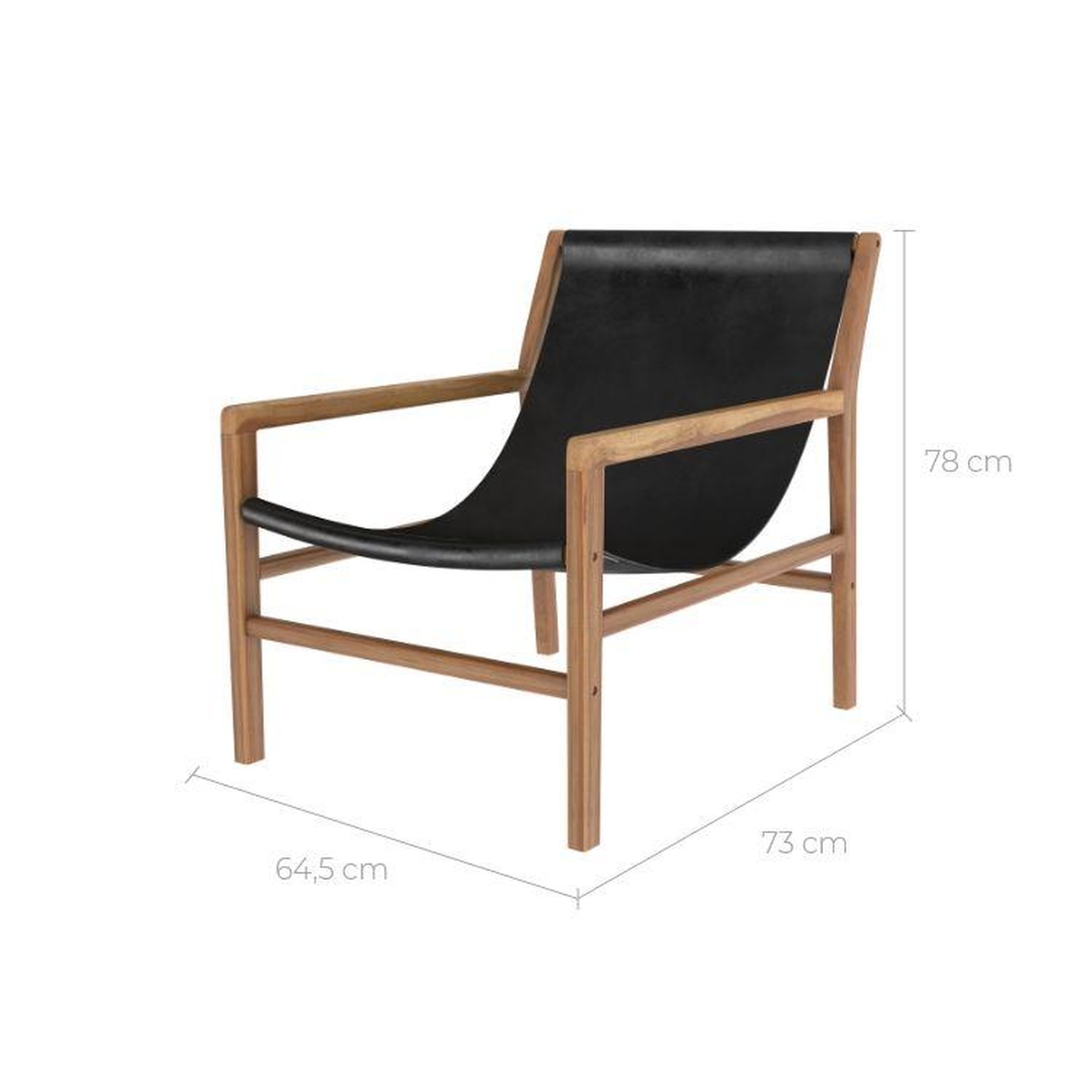Voir la diapositive 4 : MAISON PAVANE Fauteuil lounge en teck et cuir de vachette noir-apache