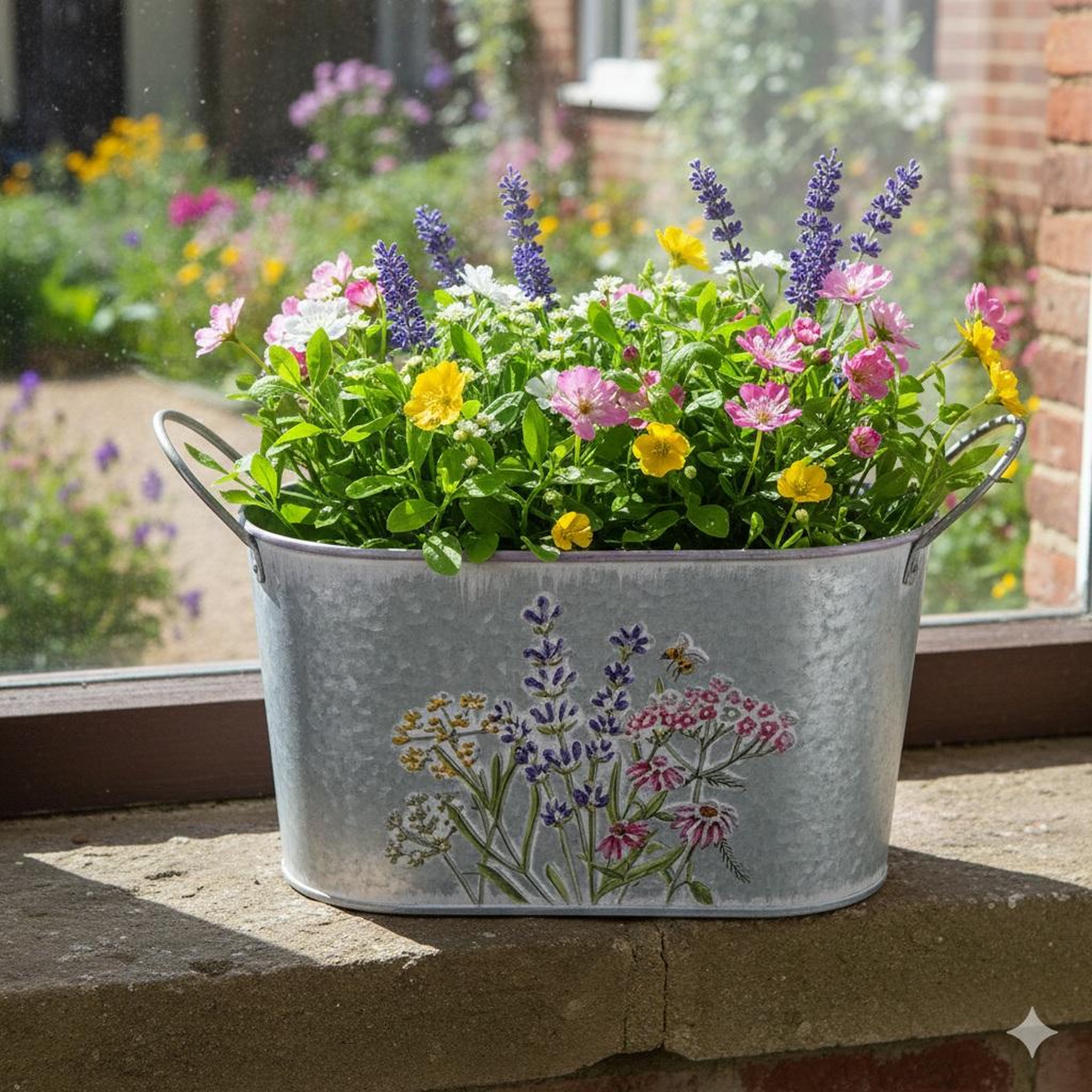 Voir la diapositive 3 : Eden Cache pot ou bac a fleurs en zinc avec anse