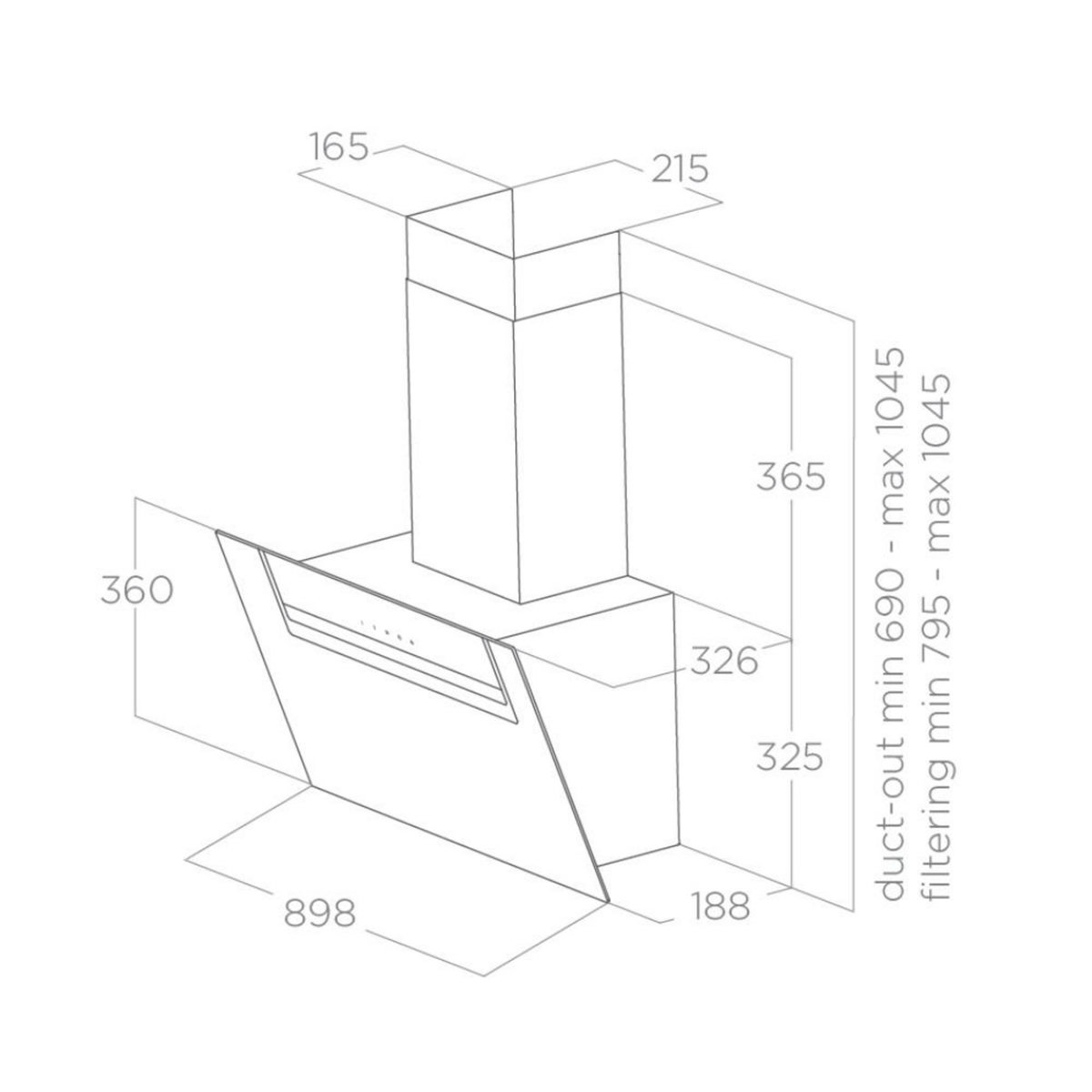 ELICA Hotte décorative inclinée 90cm 650m3/h - PRF0166931
