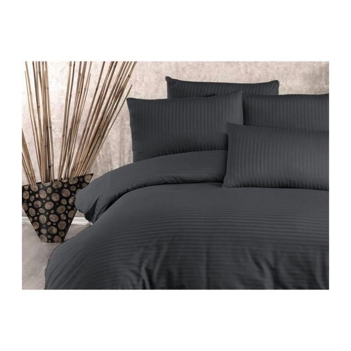 GENERIQUE Parure de lit - 1 housse de couette 220x240 cm + 2 taies d'oreiller 60x60 cm - 80% coton, 20% polyester - Anthracite