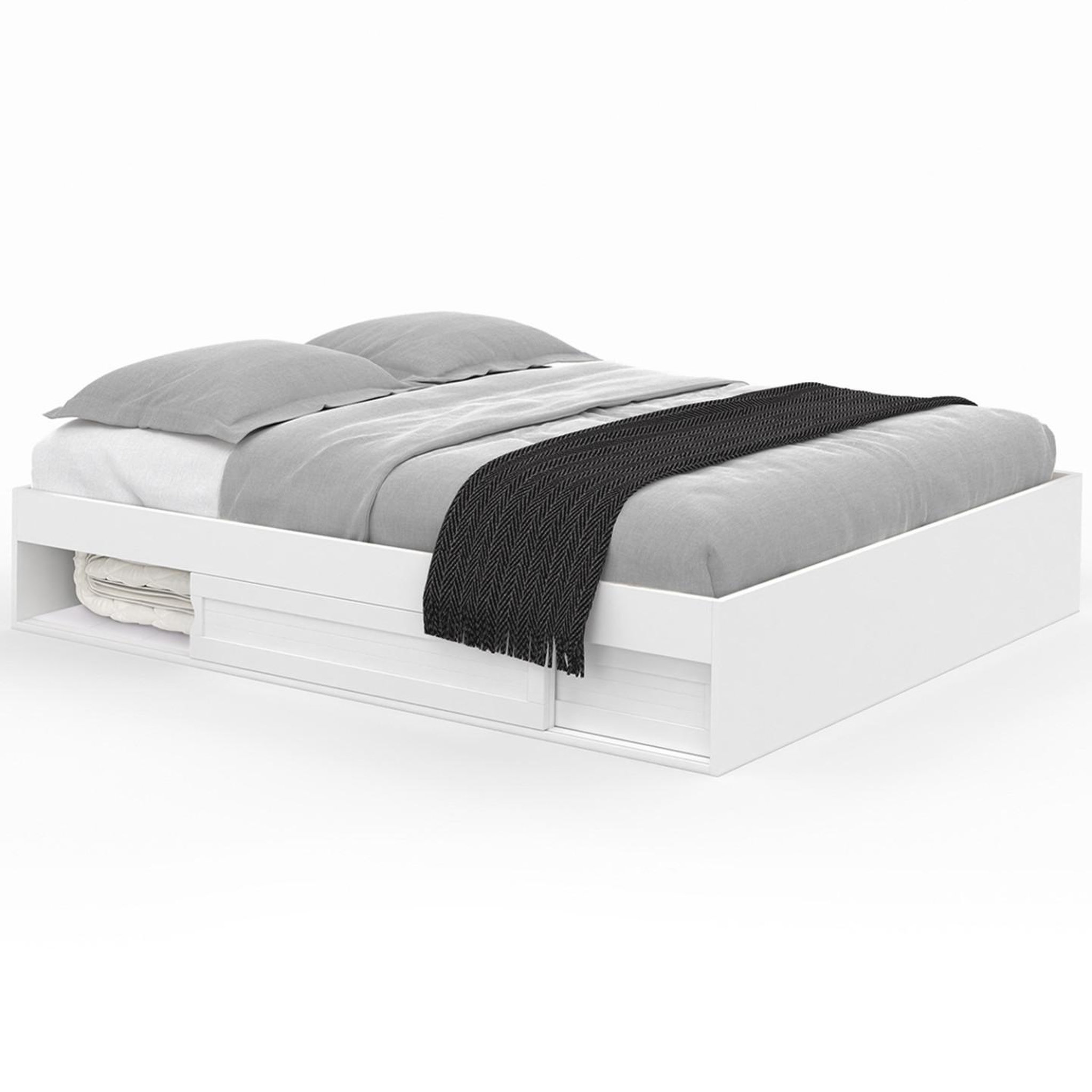 ID MARKET Cadre de lit double salem avec rangements et sommier 160 x 200 cm blanc