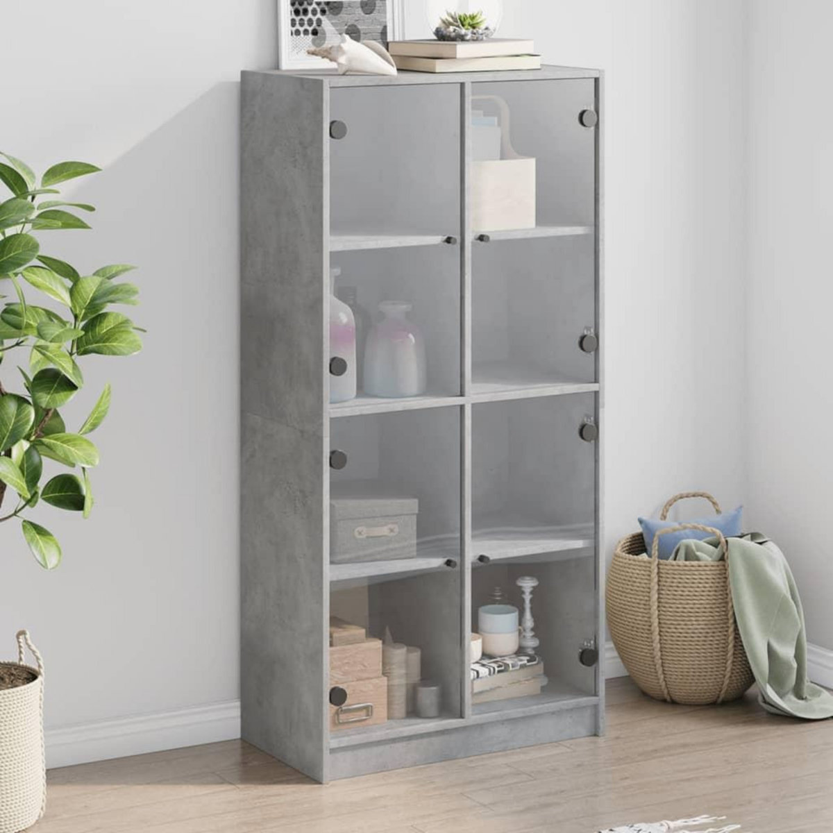 VIDAXL Buffet haut avec portes gris beton 68x37x142 cm bois ingenierie
