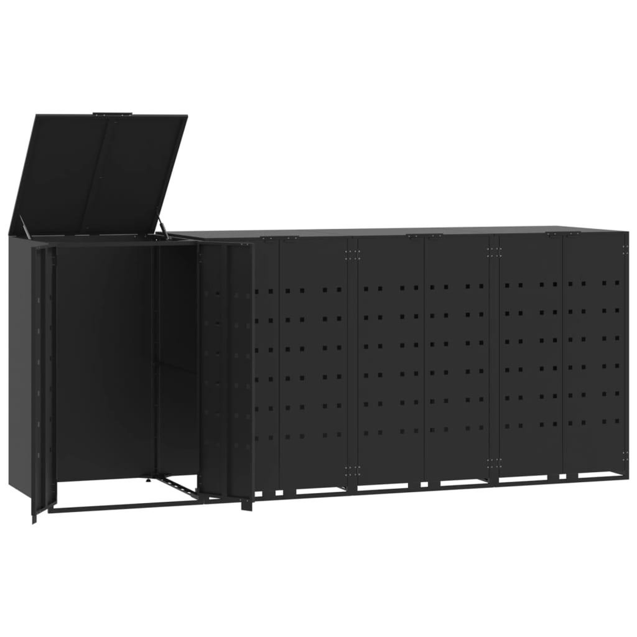 Voir la diapositive 2 : VIDAXL Rangement a roulettes pour poubelles pour 4 bacs noir acier