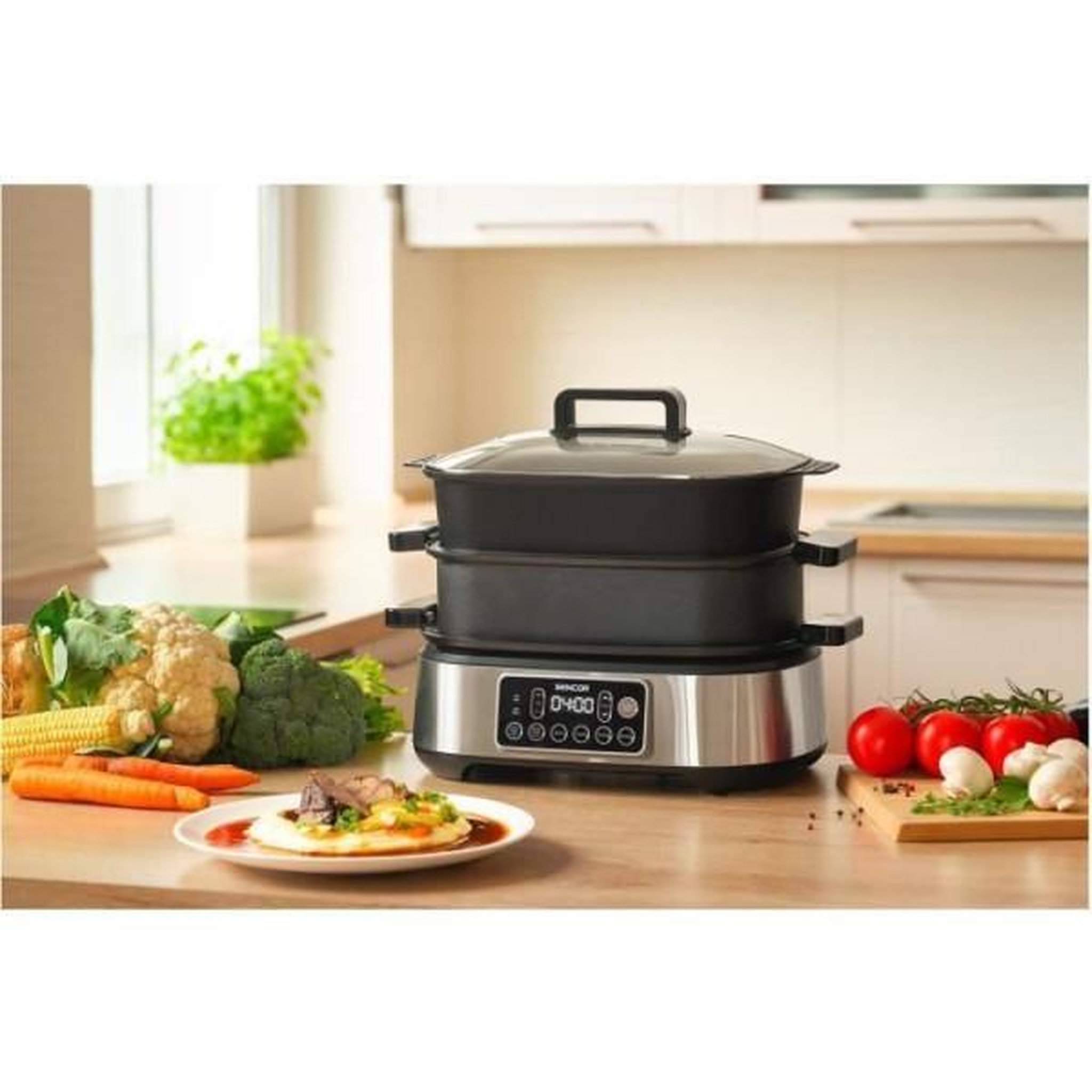 Voir la diapositive 2 : MARKET24 Mijoteuse et grill multifonction - SENCOR - SPR 6300BK - 6 L - Noir
