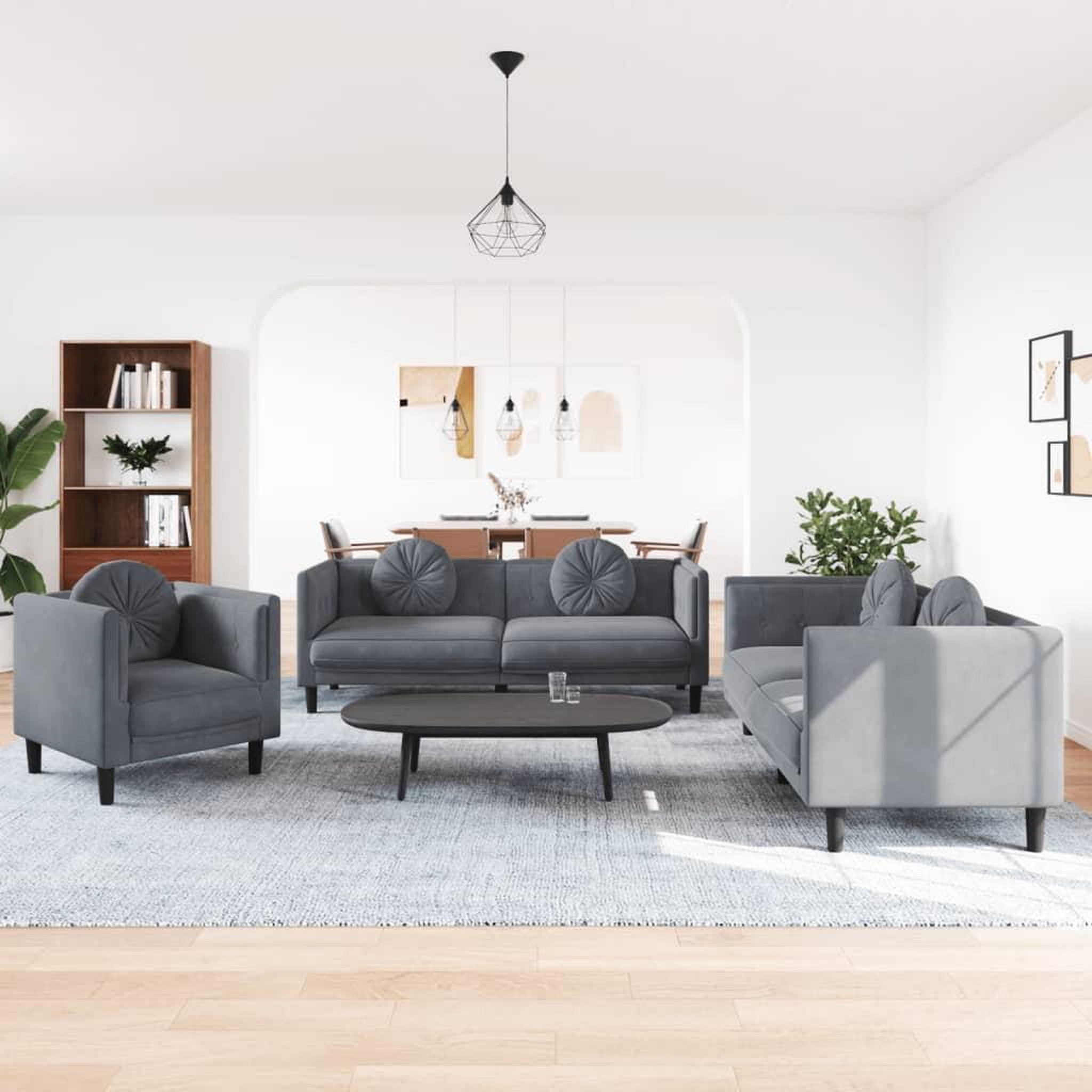 VIDAXL Ensemble de canapes 3 pcs avec coussins gris fonce velours
