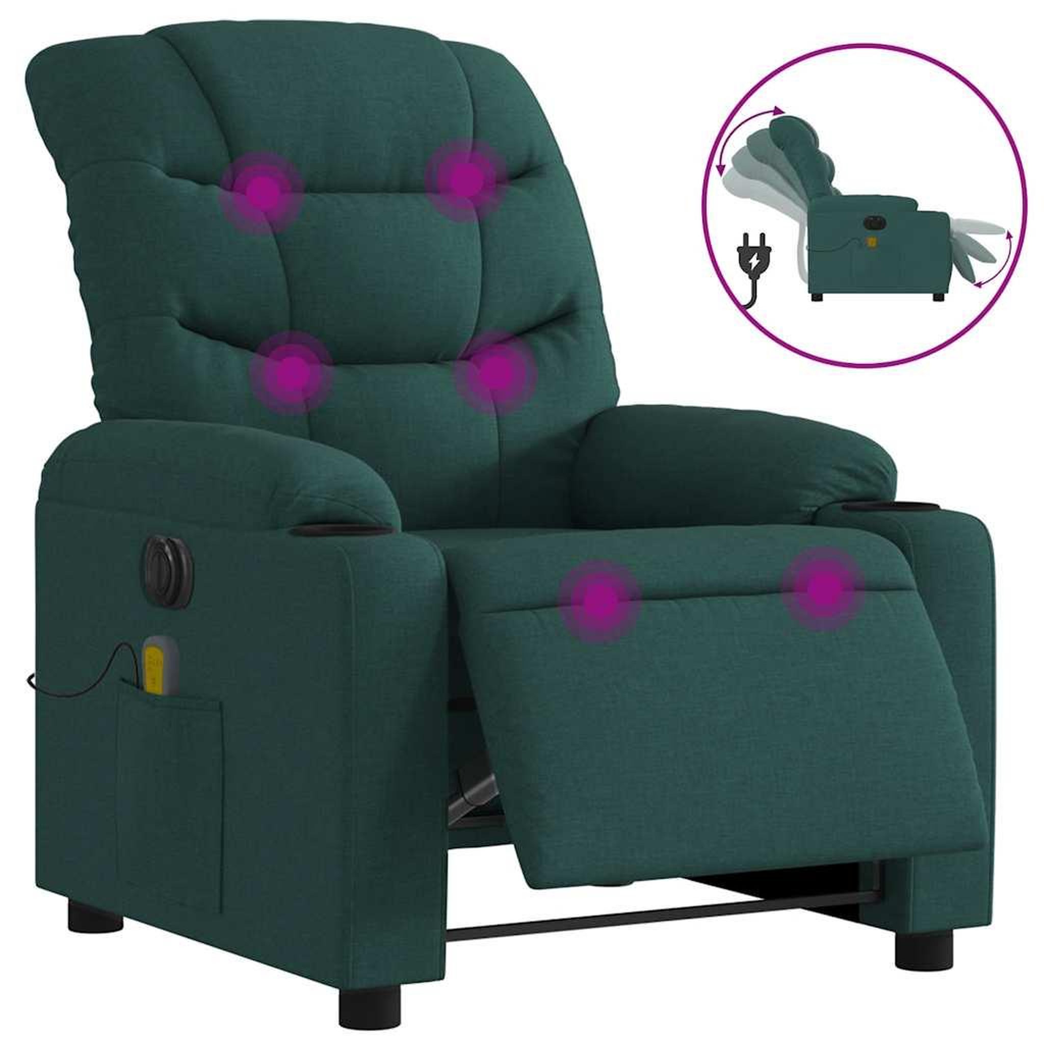 Voir la diapositive 2 : VIDAXL Fauteuil de massage inclinable electrique Vert fonce Tissu