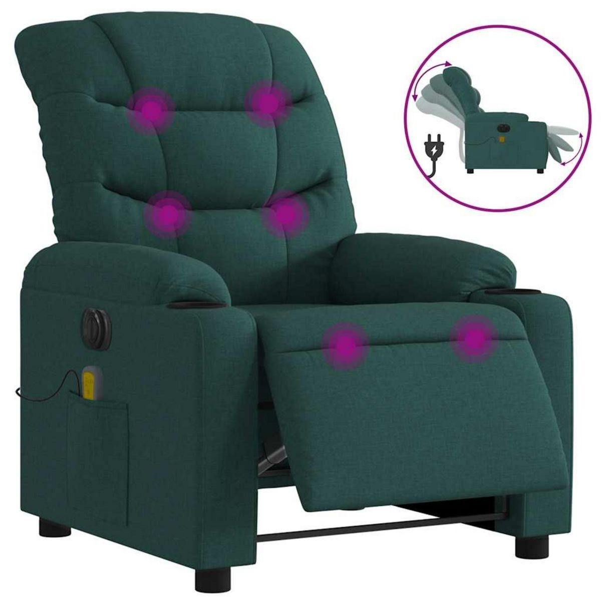 VIDAXL Fauteuil de massage inclinable electrique Vert fonce Tissu