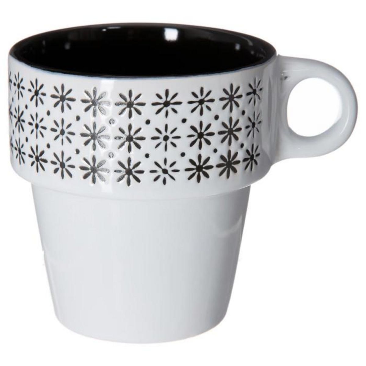 SECRET DE GOURMET Lot de 6 Mugs sur Rack  Ethnik  26cl Noir & Blanc