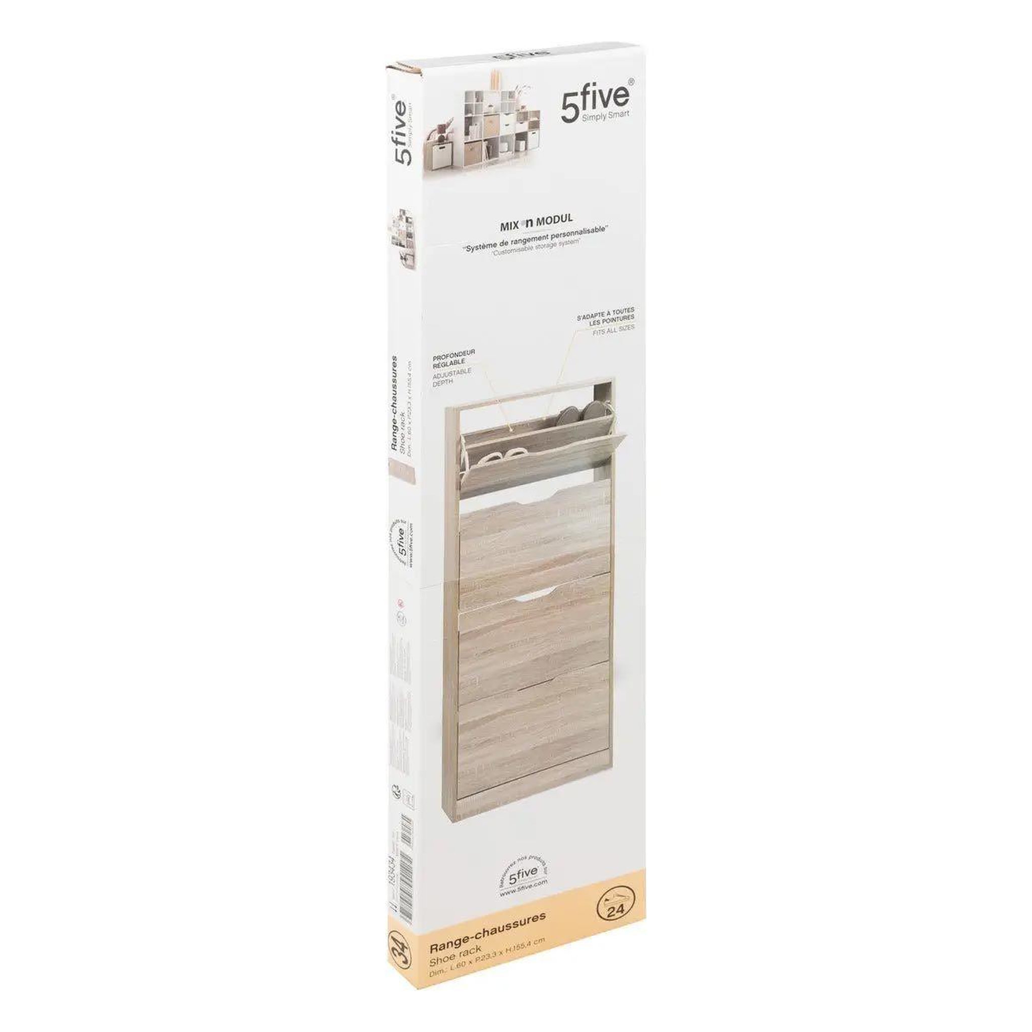 Voir la diapositive 5 : FIVE Range-chaussures 4 tiroirs  mix modul  155cm naturel