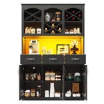 MERAX Buffet de cuisine 3 portes 3 tiroirs - 120 cm noir led mdf