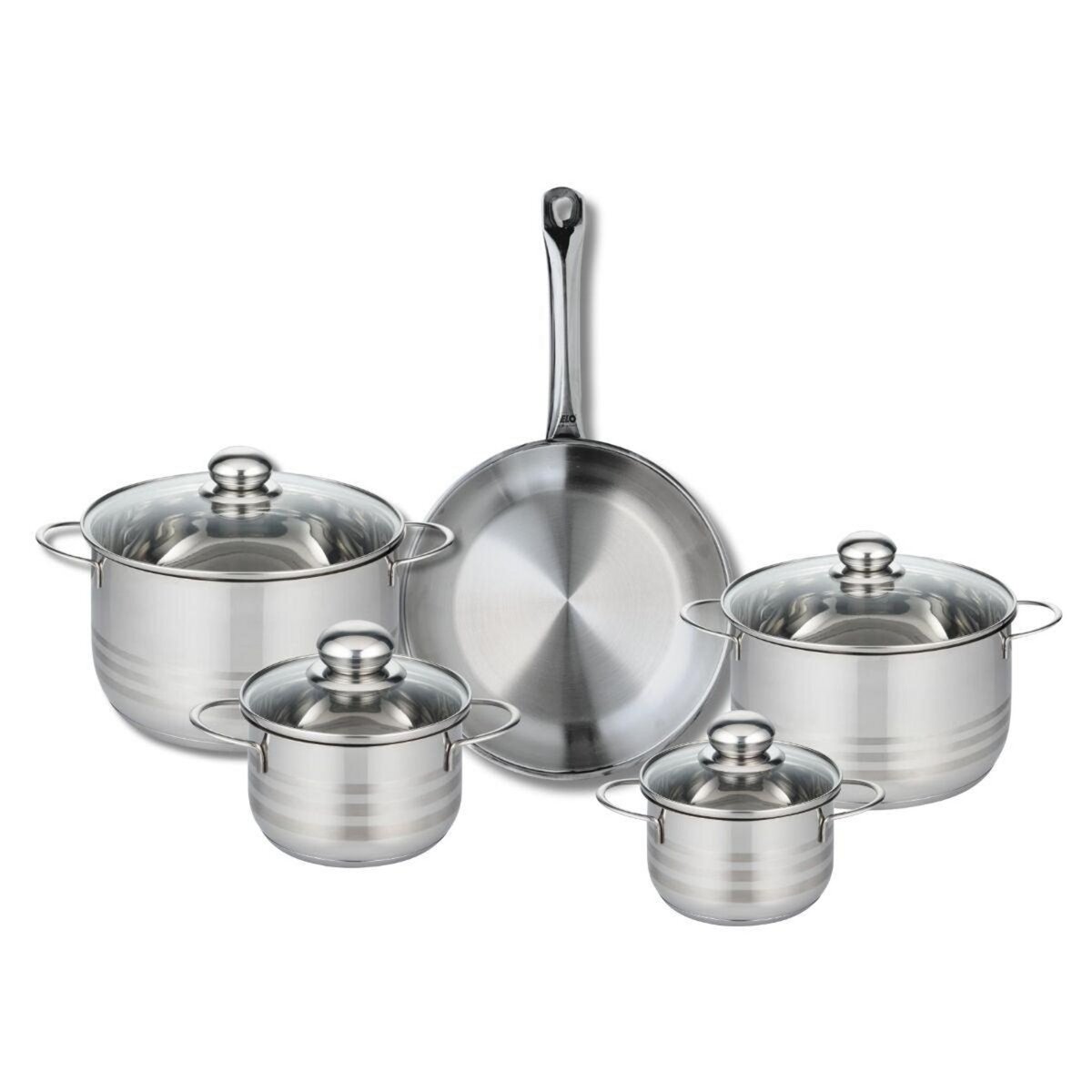 ELO Ensemble de 1 Poêle de cuisson 28 cm et 4 faitouts 14, 16, 20 et 24 cm Elo Profi Brillant
