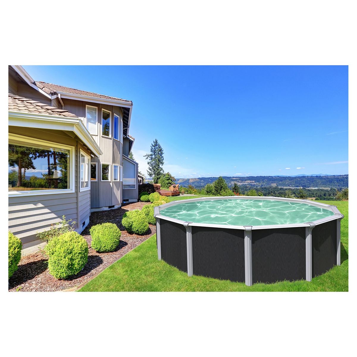 trigano Piscine hors sol acier ronde - 3,65 x 1,32m - anthracite